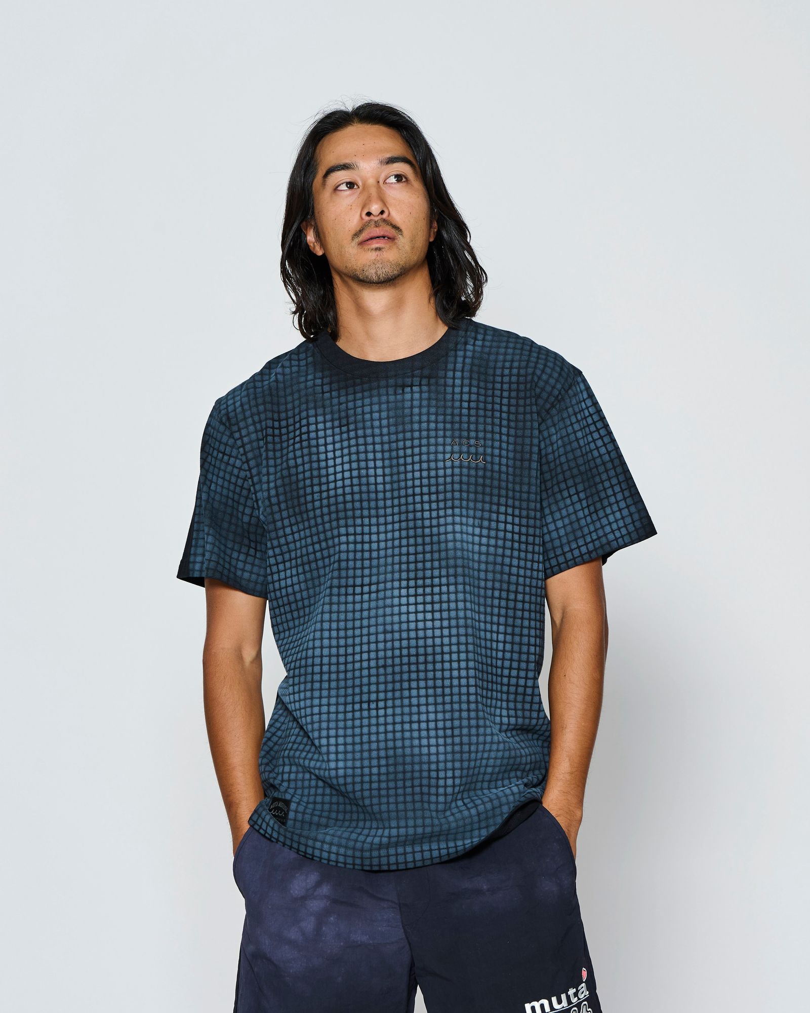 ☆先行予約☆muta MARINE × ACANTHUS  / グリッド柄プリントTシャツ /  Grid Print Tee / BLACK【MA2718】