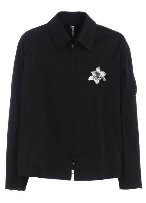 WHIPCORD LILY EMBROIDERED SOUVENIR JACKET / BLACK x WHITE [GQ-J06-032-2]