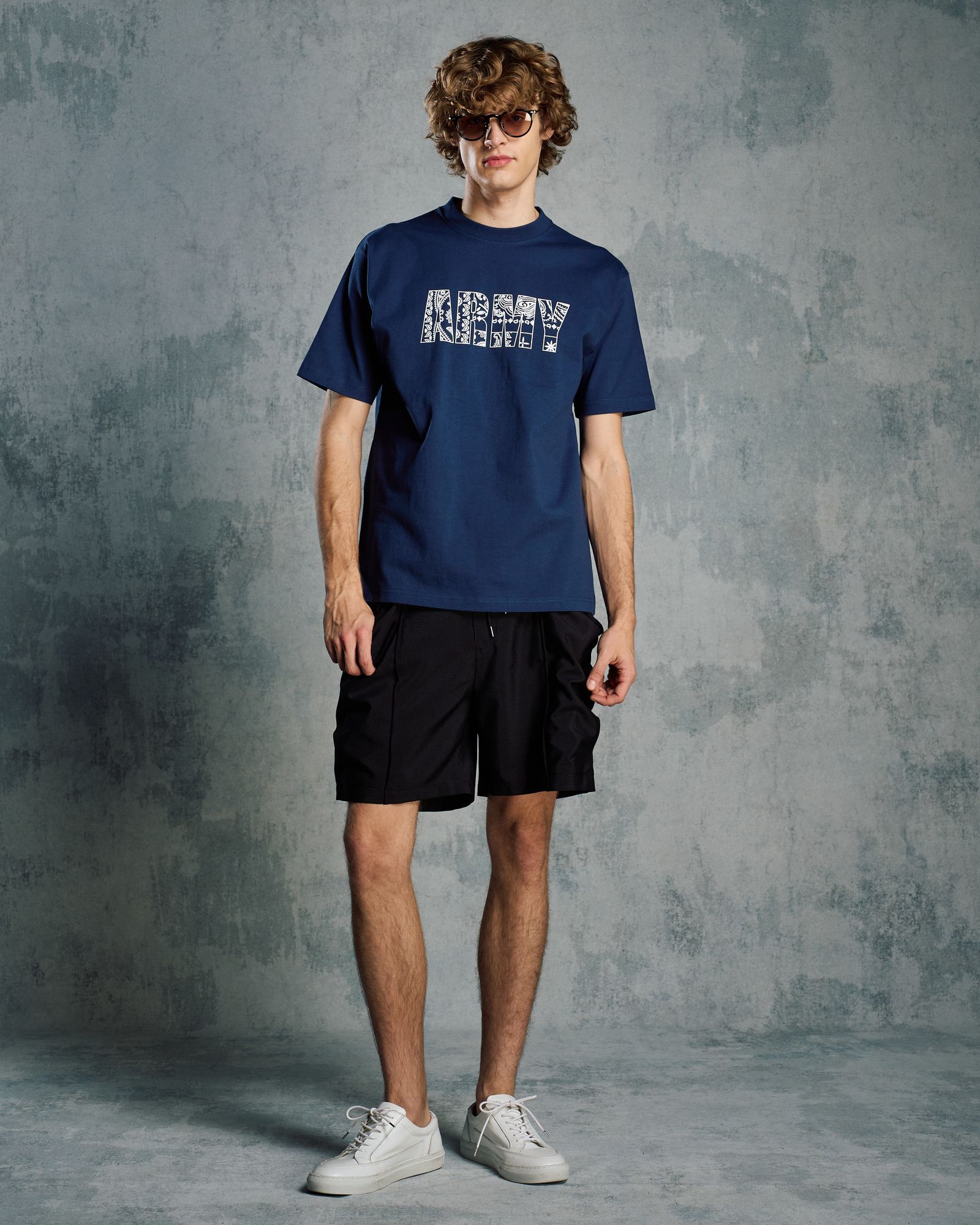 ☆先行予約☆ バンダナパネル アーミー Tシャツ /  bandana panel ARMY T / NAVY [7404 cj53i]