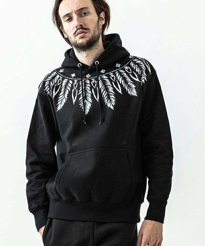 ACANTHUS - プルオーバーパーカー / Feather Paint Zip Hoodie / BLACK