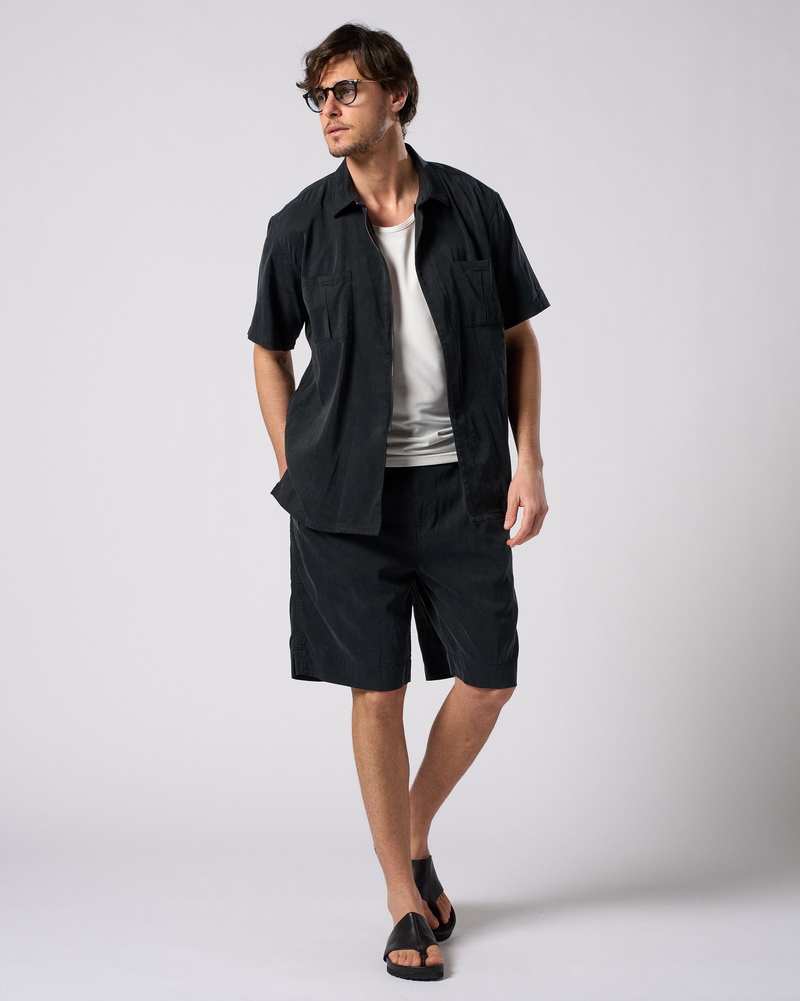 ☆先行予約☆ フロントジップハーフスリーブシャツ /  front-zip shirt H/S / BLACK [4906 cu01i]