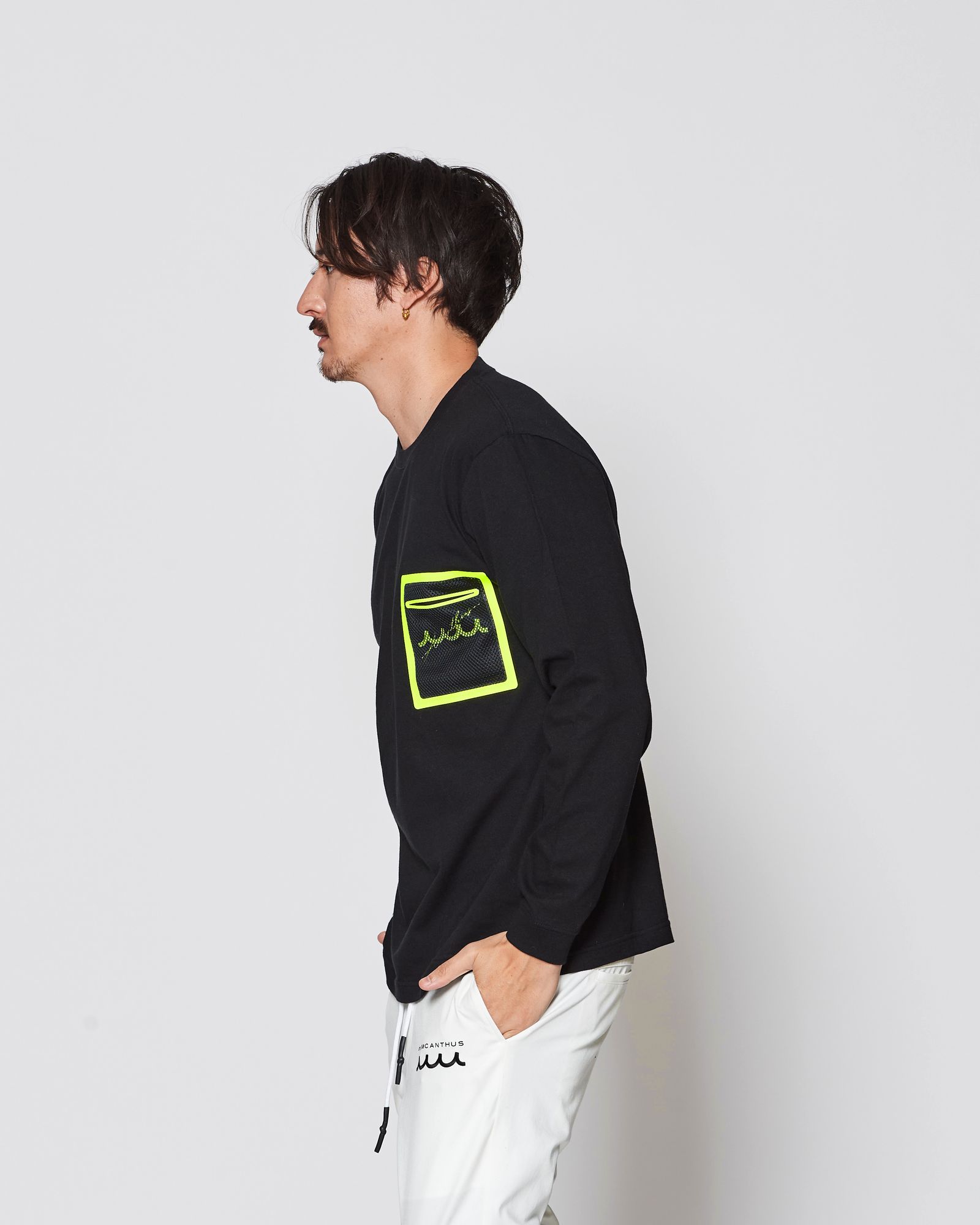 ☆先行予約販売2025年8月下旬～9月下旬頃入荷予定☆ ACANTHUS × muta MARINE / muta Mesh Trimming Pocket L/S Tee / ロンT / BLACK 【MA2541】
