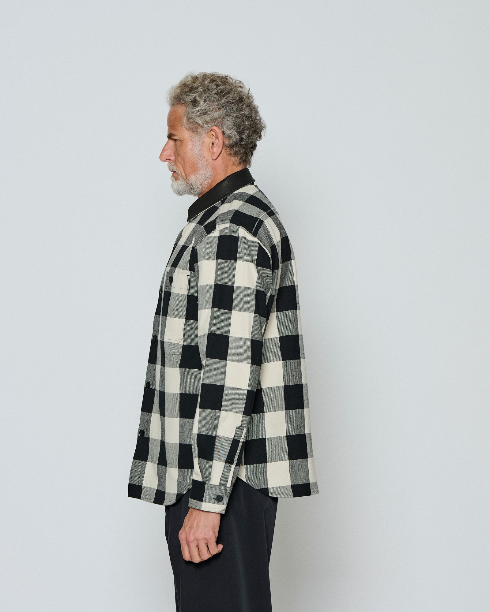 ☆先行予約☆/ レザーカラーチェックシャツ / Leather Collar Check Shirts / WHITE CHECK 【SH2603】