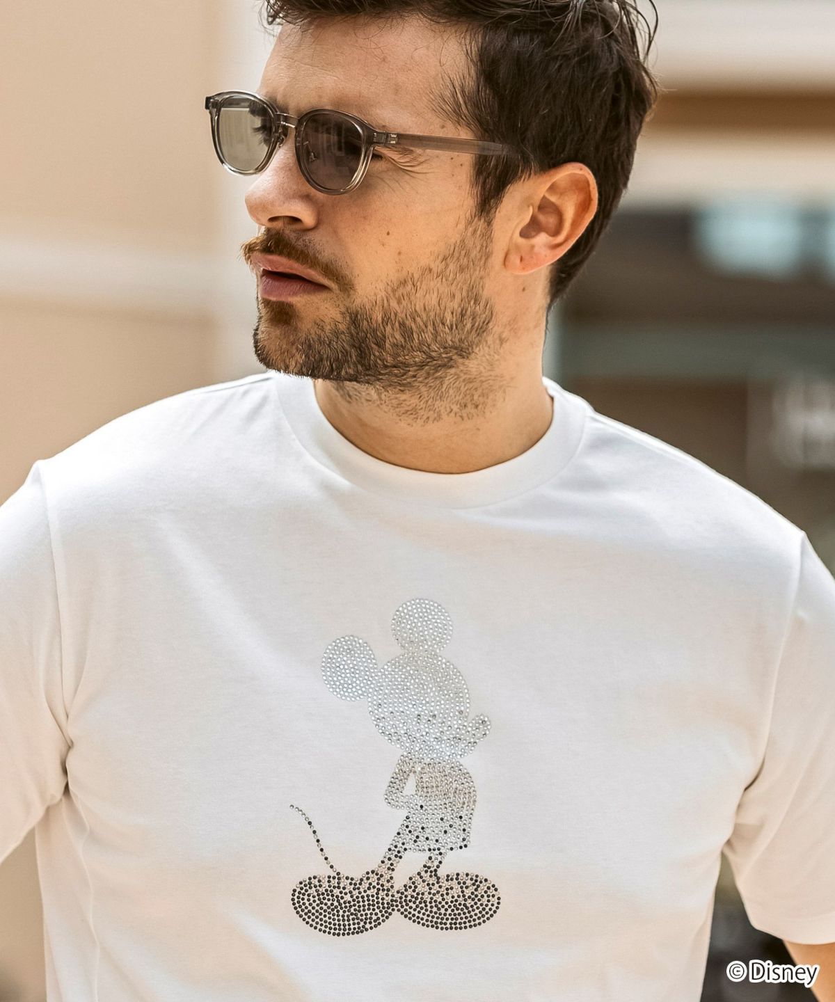【ミッキーマウス】【ミッキーマウス】グラデーションラインストーン半袖Tシャツツ / ホワイト【UST-25136】