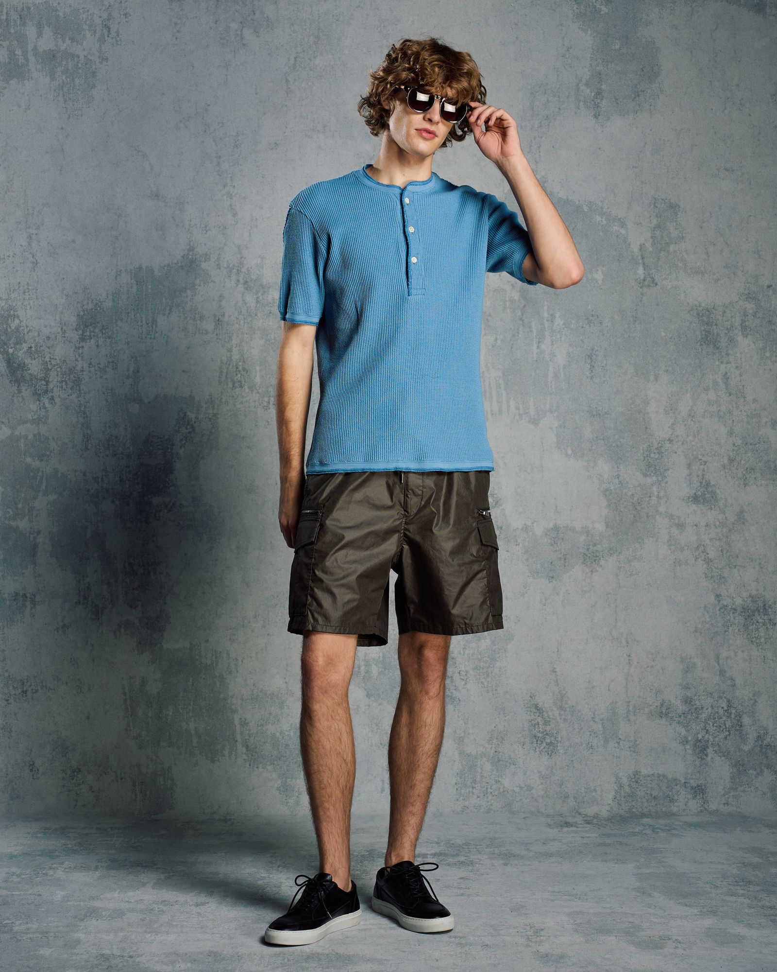 ☆先行予約☆ ワッフルヘンリーネック S/S  カットソー /  waffle henley S/S / L.BLUE[7131 wf19i]