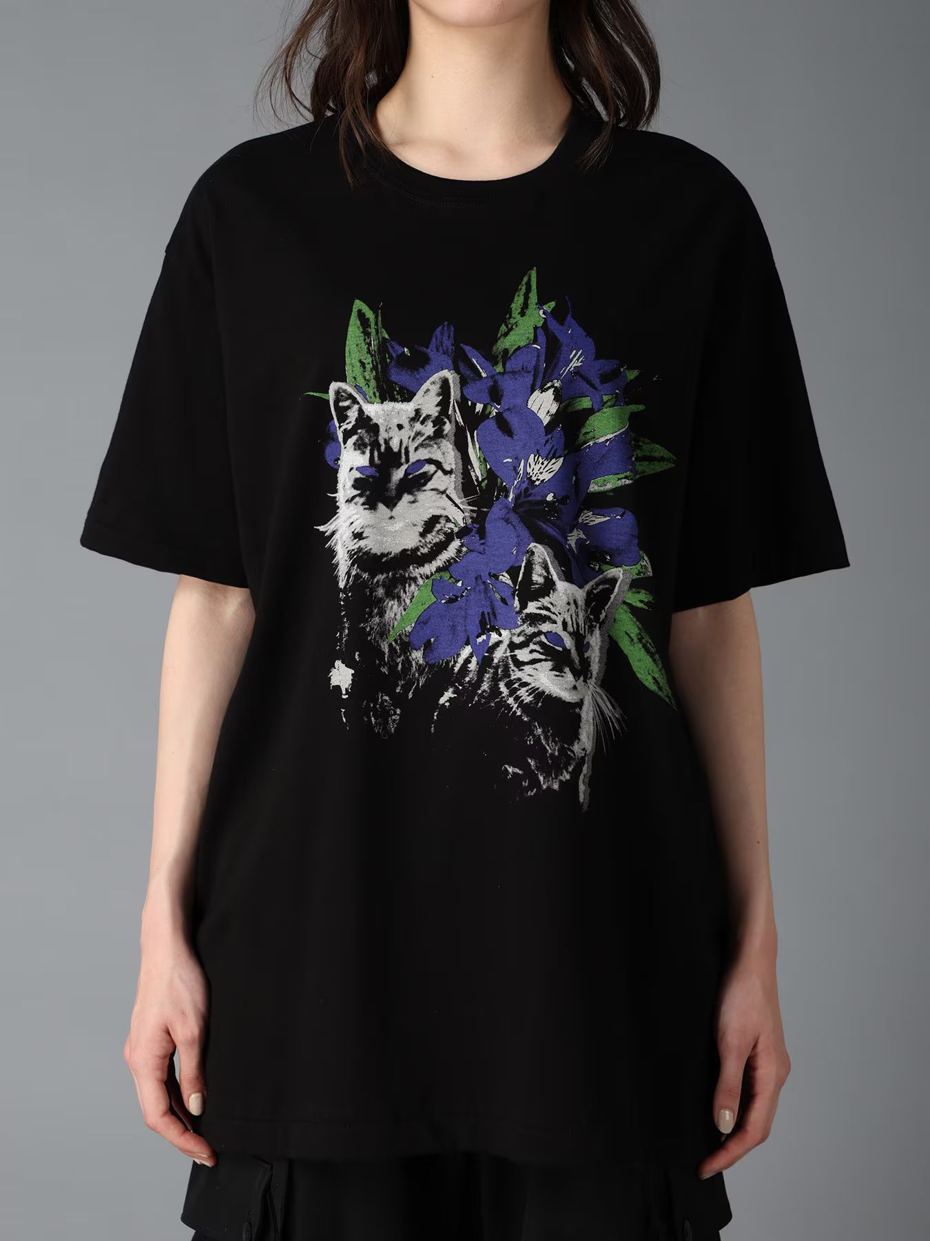 JERSEY CAT AND EDELWEISS T-SHIRT / BLACK [GW-T78-070-2]