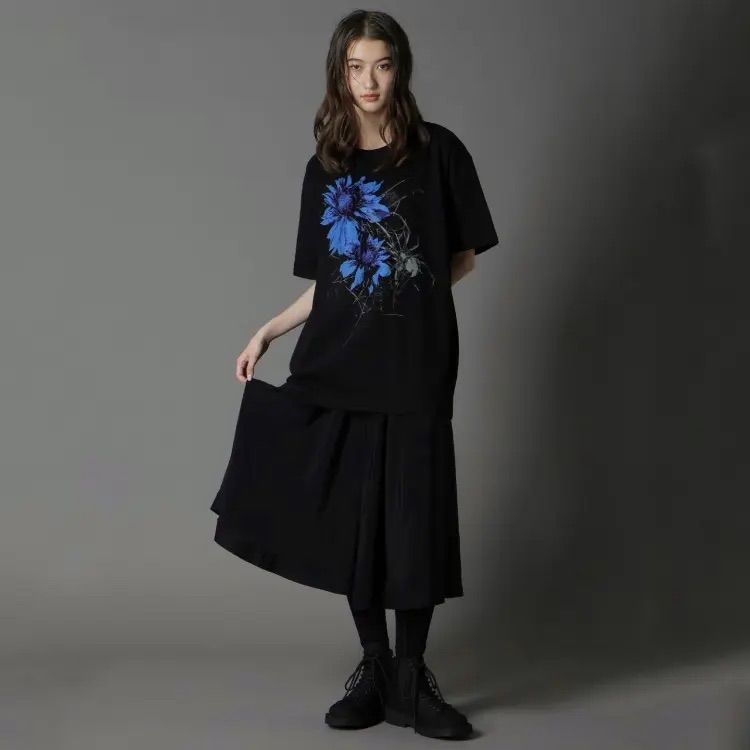 20/COTTON JERSEY FLOWER&SPIDER GRAPHIC T-SHIRT / BLACK [GL-T73-070-2-03]