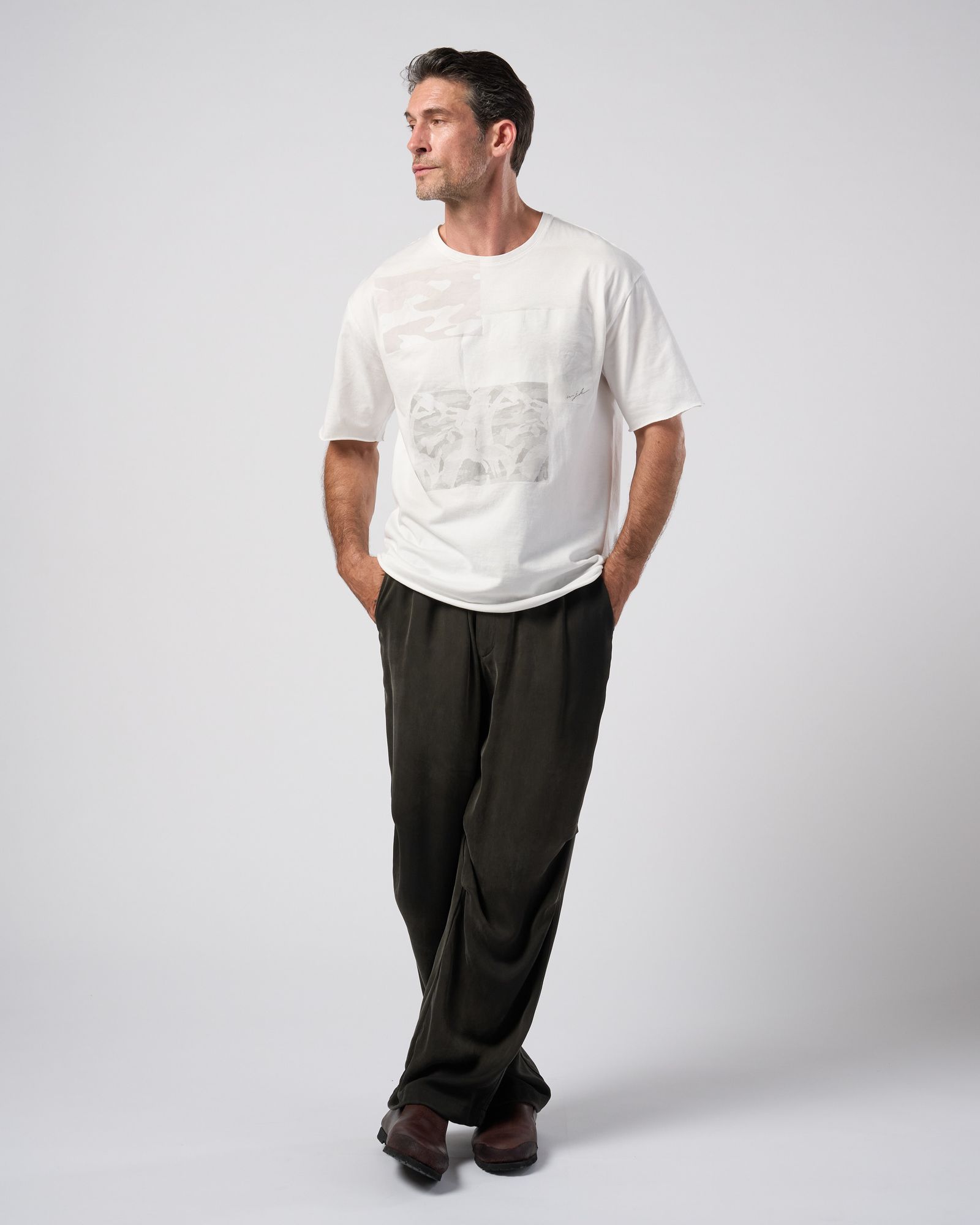 ☆先行予約☆ wjk  / ペーパープリント加工カットオフ半袖Tシャツ / paper print dust cut-off S/S / white 【7153 lj93k】