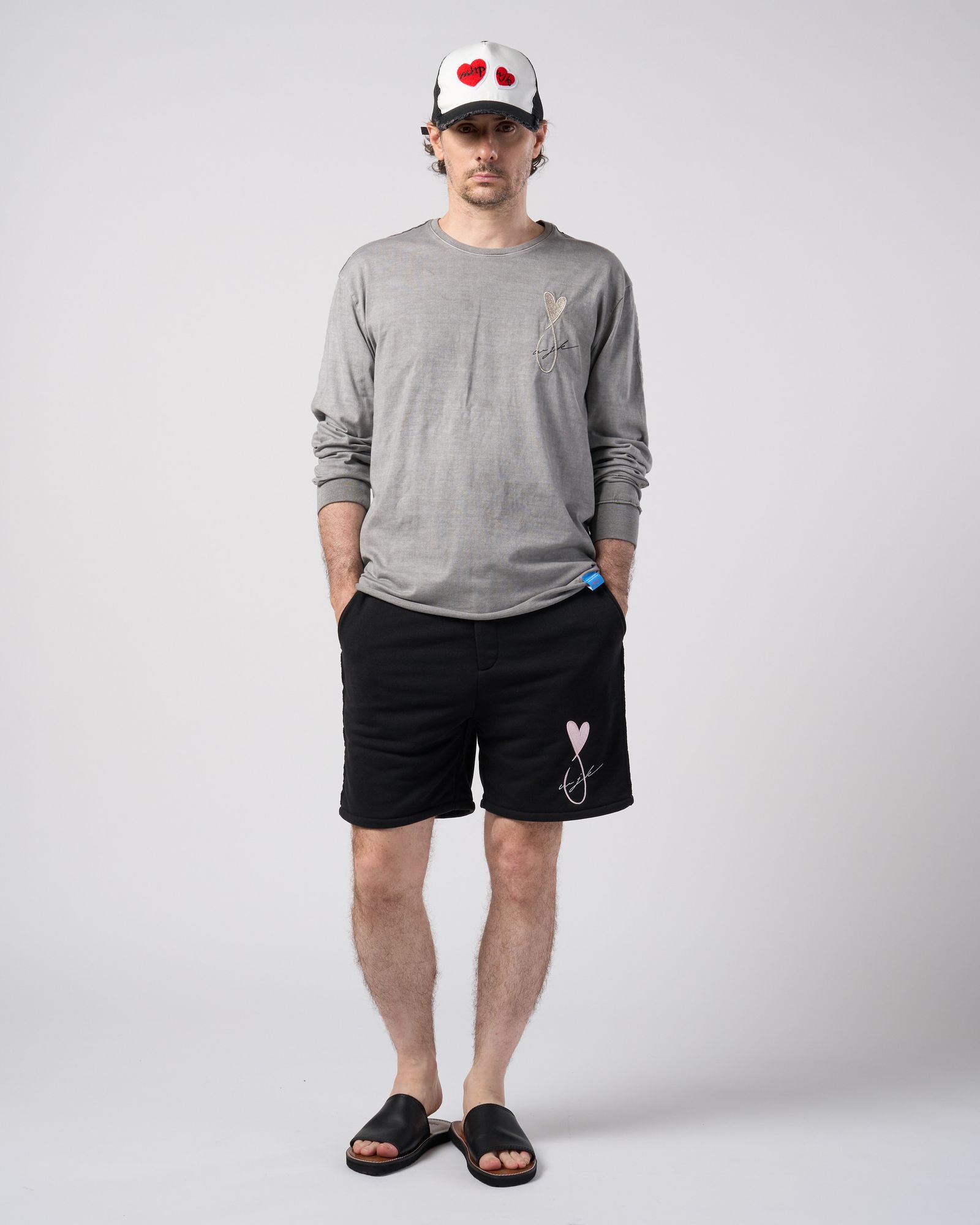 ☆先行予約☆Maison Honoré Paris× wjk  / 2ハートパッチ カットオフ メッシュキャップ / 2-heart patch cut-off mesh cap / white×red 【813 hw04k】