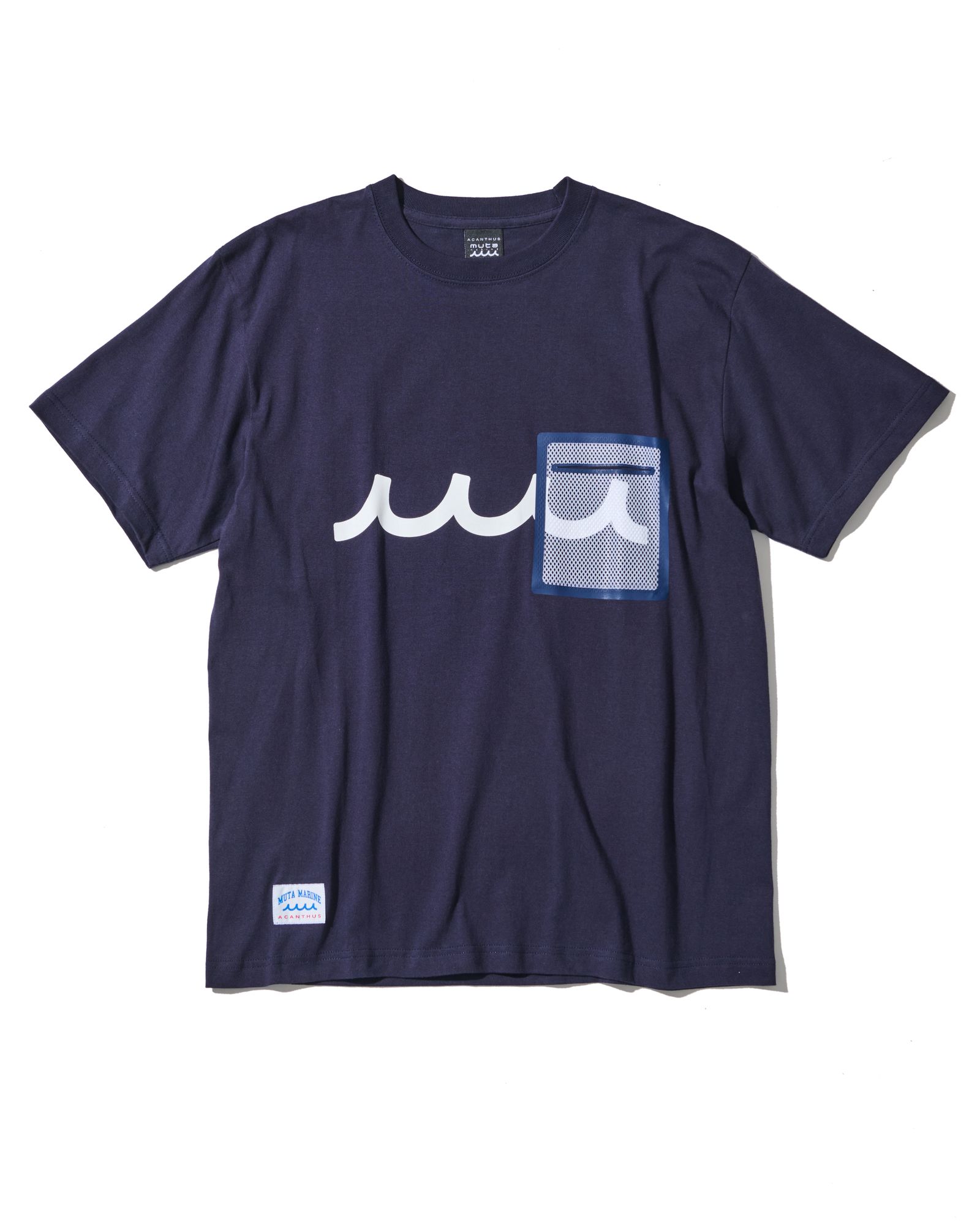 ☆先行予約☆muta MARINE × ACANTHUS  / メッシュトリミングポケットTシャツ  /  Mesh Trimming Pocket Tee / NAVY【MA2615】