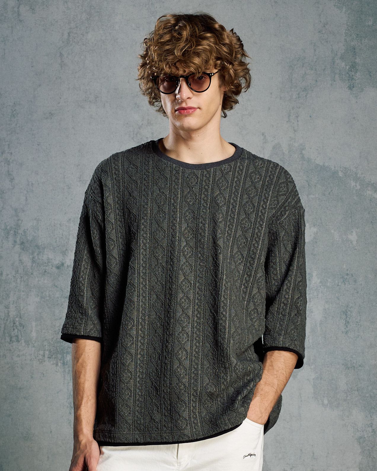 ☆先行予約☆ ジャガードサマーニット ハーフスリーブ /  jacquard summer knit H/S / BLACK [7401 kc01i]