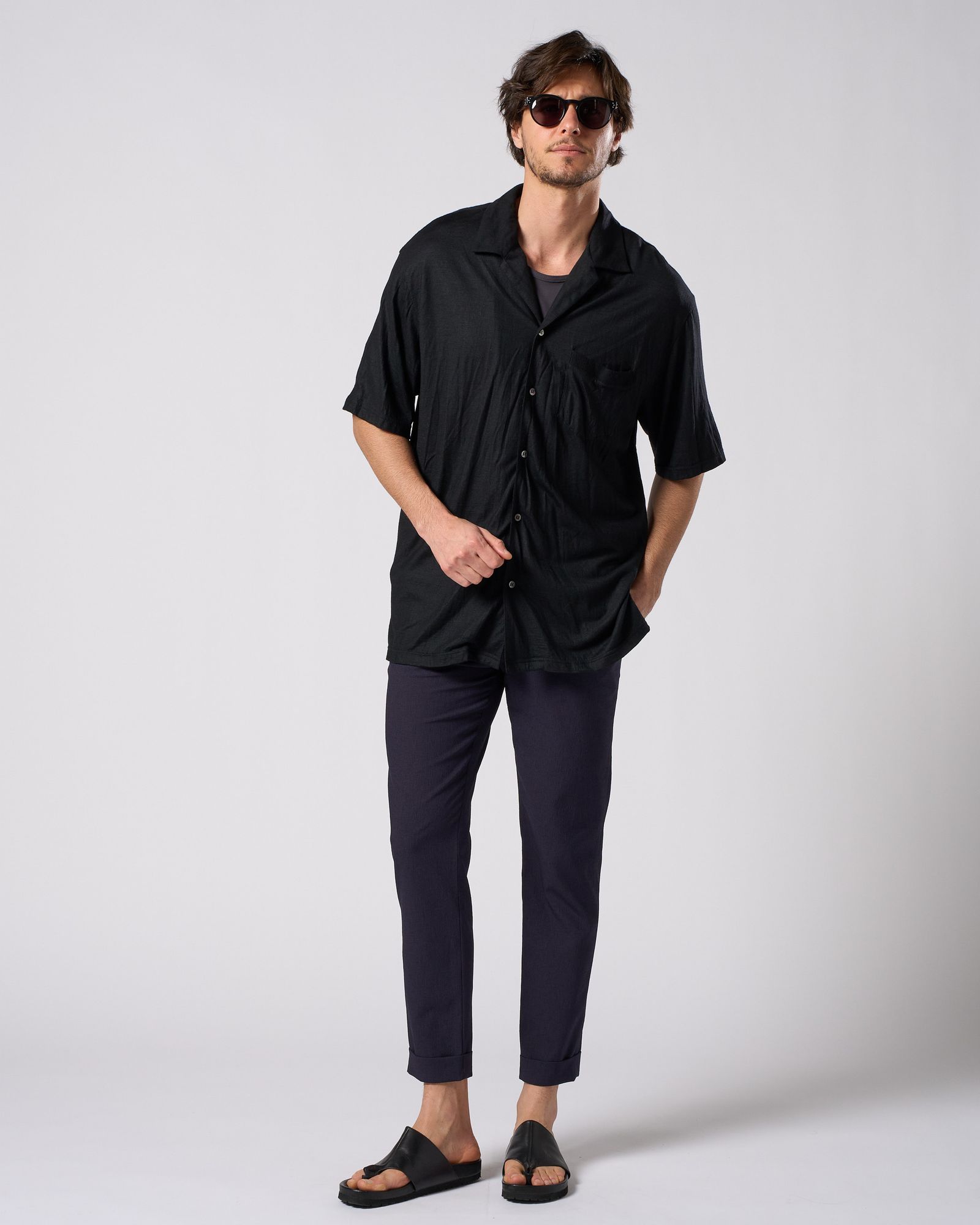 ☆先行予約☆ オープンカラーシャツ /  ex.comfy wool open collar shirt / BLACK [4910 wn08i]