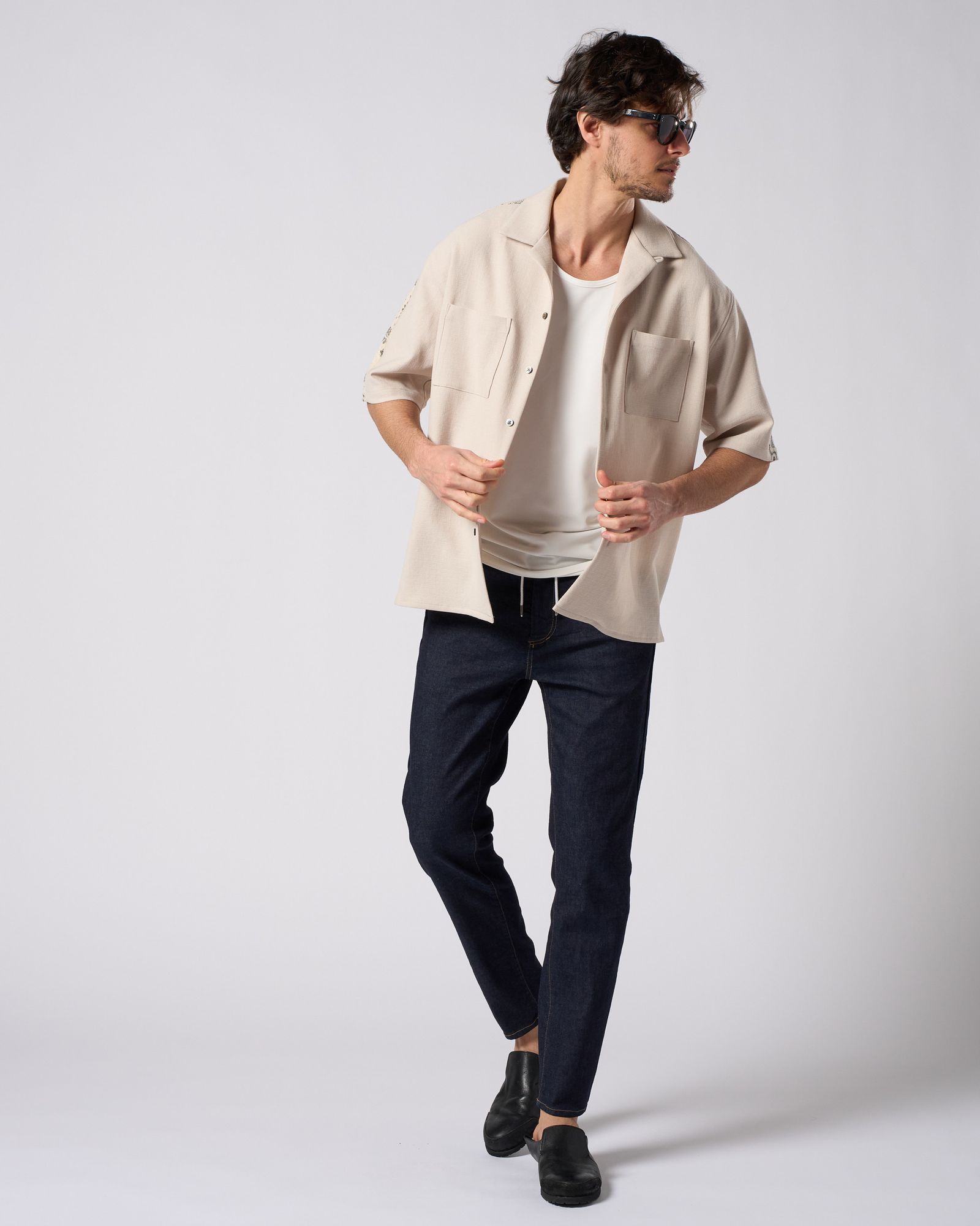 ☆先行予約☆ バンダナプリントパネルオープンカラーシャツ /  bandana print panel open shirt / BEIGE [4401 pe48i]