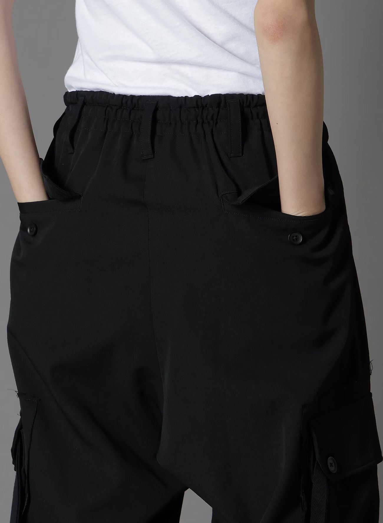 WOOL GABARDINE STANDARD RIBBED HEM CARGO  / ウールギャバジンリブカーゴパンツ / BLACK [GA-P07-101-1-03]