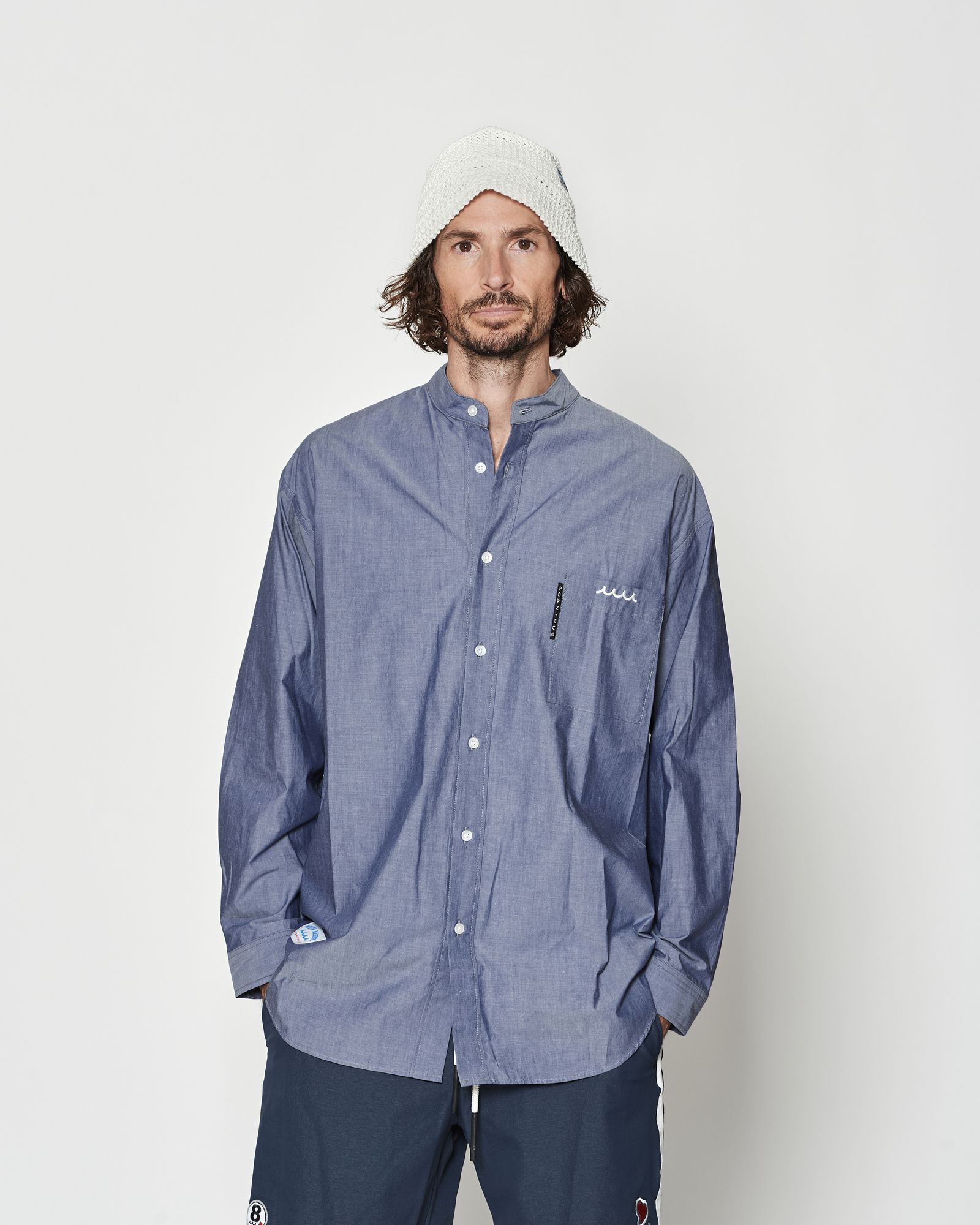 ☆先行予約☆muta MARINE × ACANTHUS  / オーバーサイズバンドカラーシャツ / Oversized Band Collar Shirt / NAVY【MA2630】