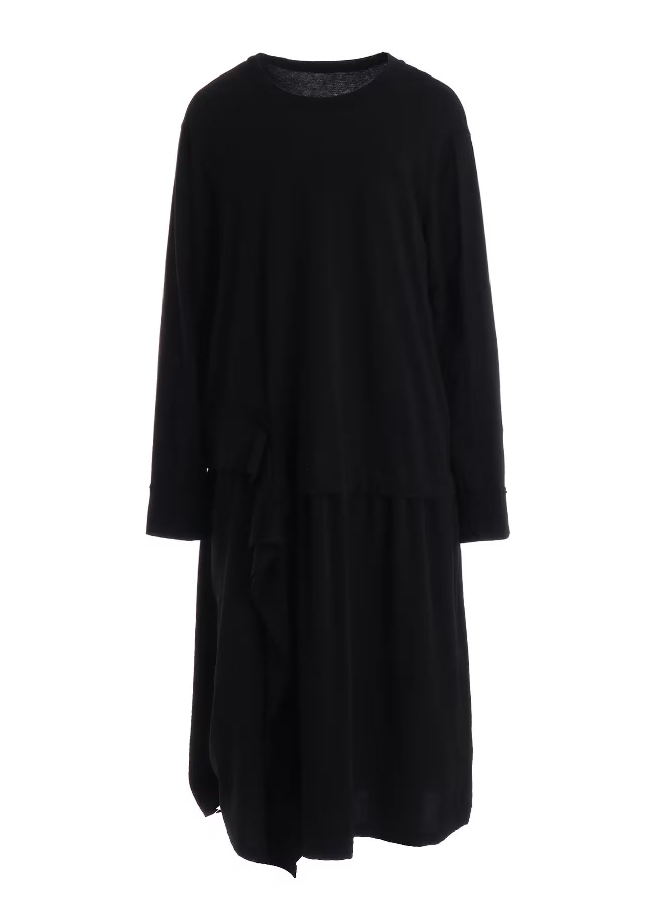 SILICON JERSEY+CREPE de CHINE PANEL LONG DRESS / BLACK  [GW-D04-801-1]