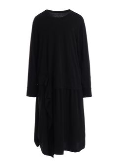 SILICON JERSEY+CREPE de CHINE PANEL LONG DRESS / BLACK  [GW-D04-801-1]