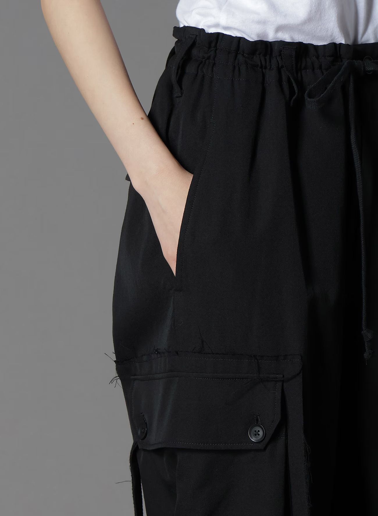 WOOL GABARDINE STANDARD RIBBED HEM CARGO  / ウールギャバジンリブカーゴパンツ / BLACK [GA-P07-101-1-03]