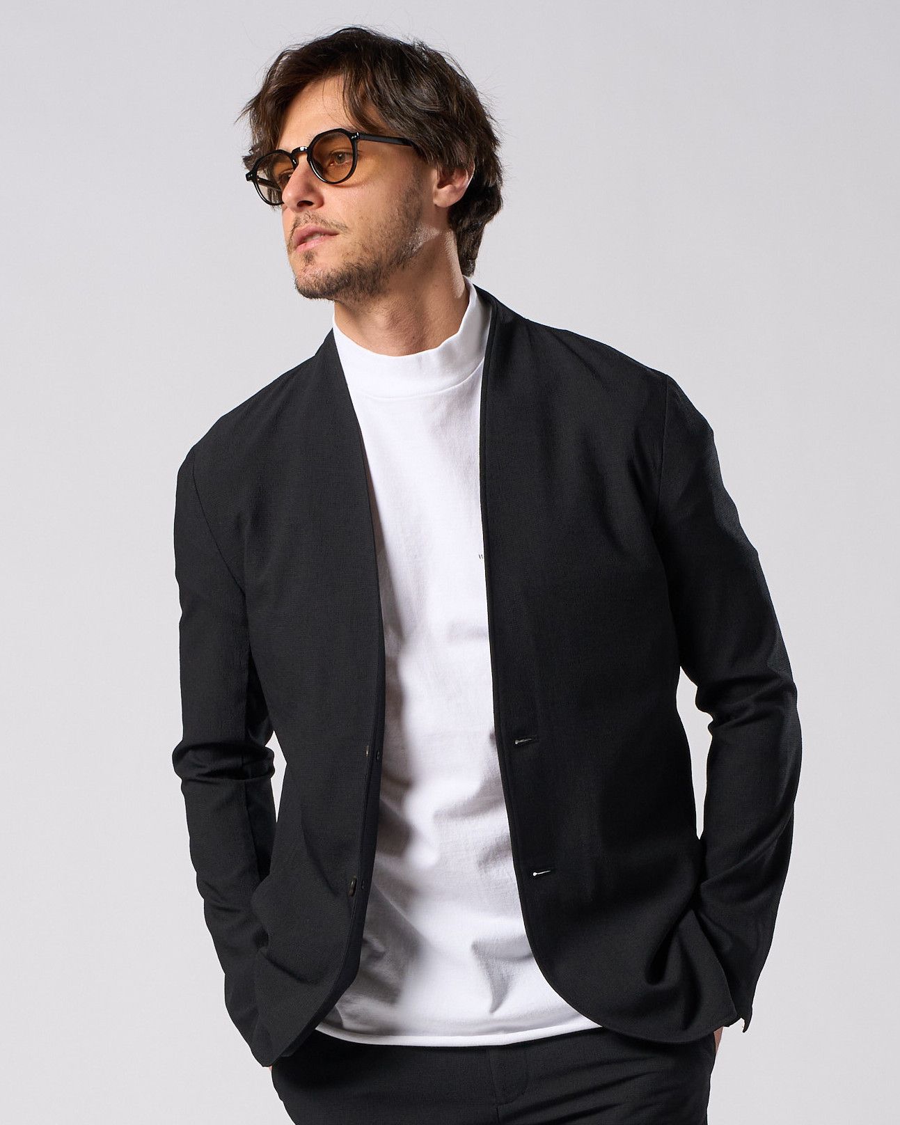 ☆先行予約☆ ノーカラー シングルジャケット /  solid collar single jacket / BLACK [2090 pe51i]