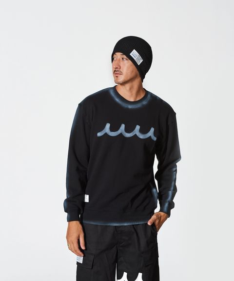 ACANTHUS × muta MARINE / muta Spray Line Crewneck / スプレーライントレーナー / BLACK 【MA2509】