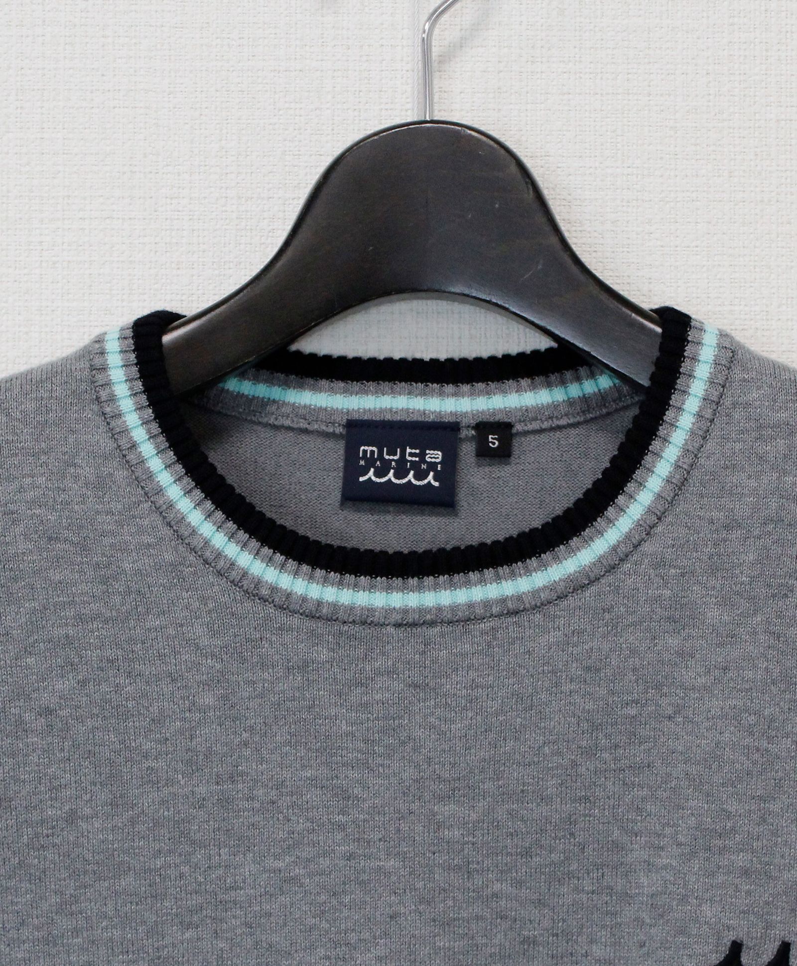 バイカラー クルーネックセーター / アンカースマイルコットンニット / グレー [MMTK-446446]