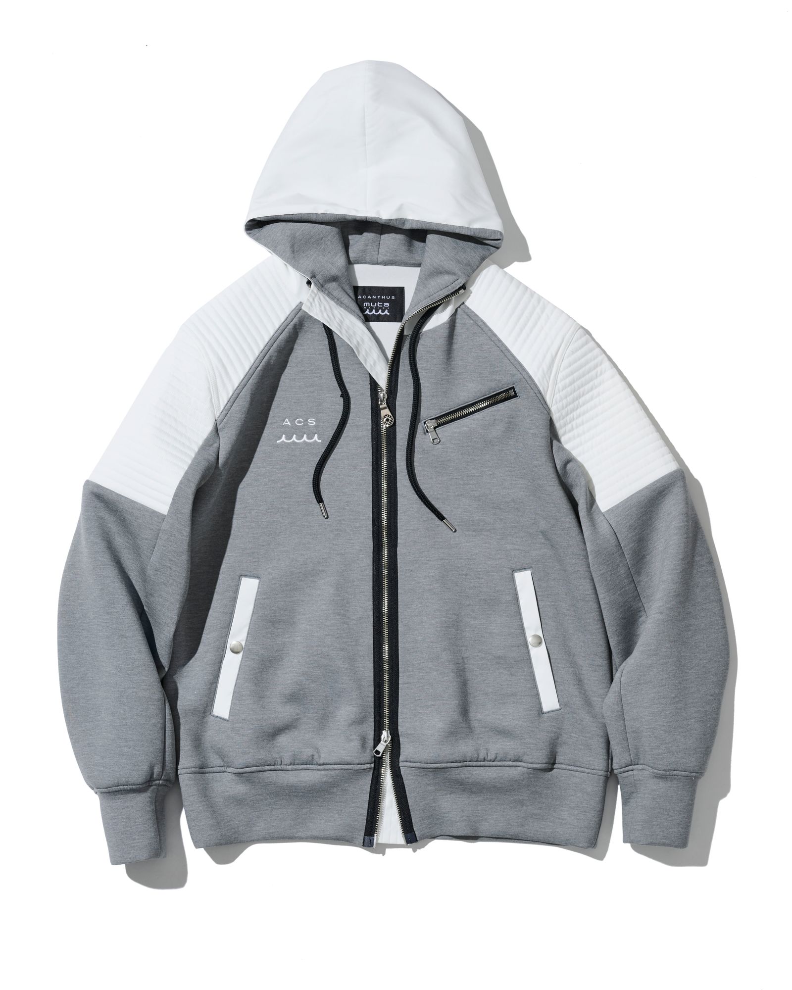 ☆先行予約☆ muta MARINE × ACANTHUS / ジップアップバイカーパーカー / Double-knit Biker parka / GREY【MA2652】