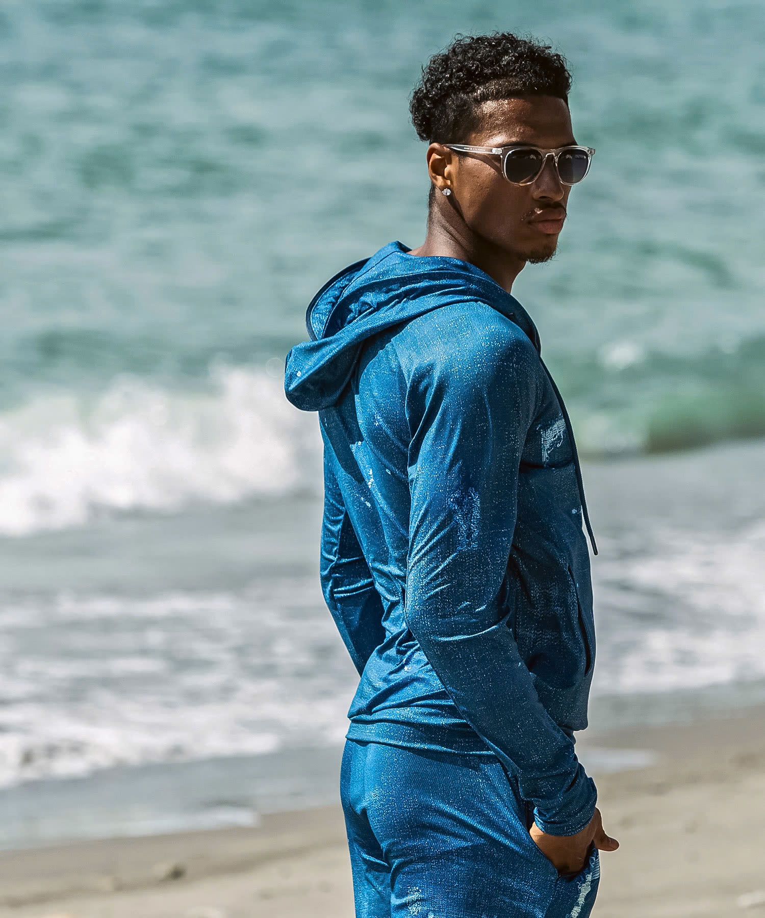 ダメージデニムラッシュガードパーカー / インディゴ【USO-26043】