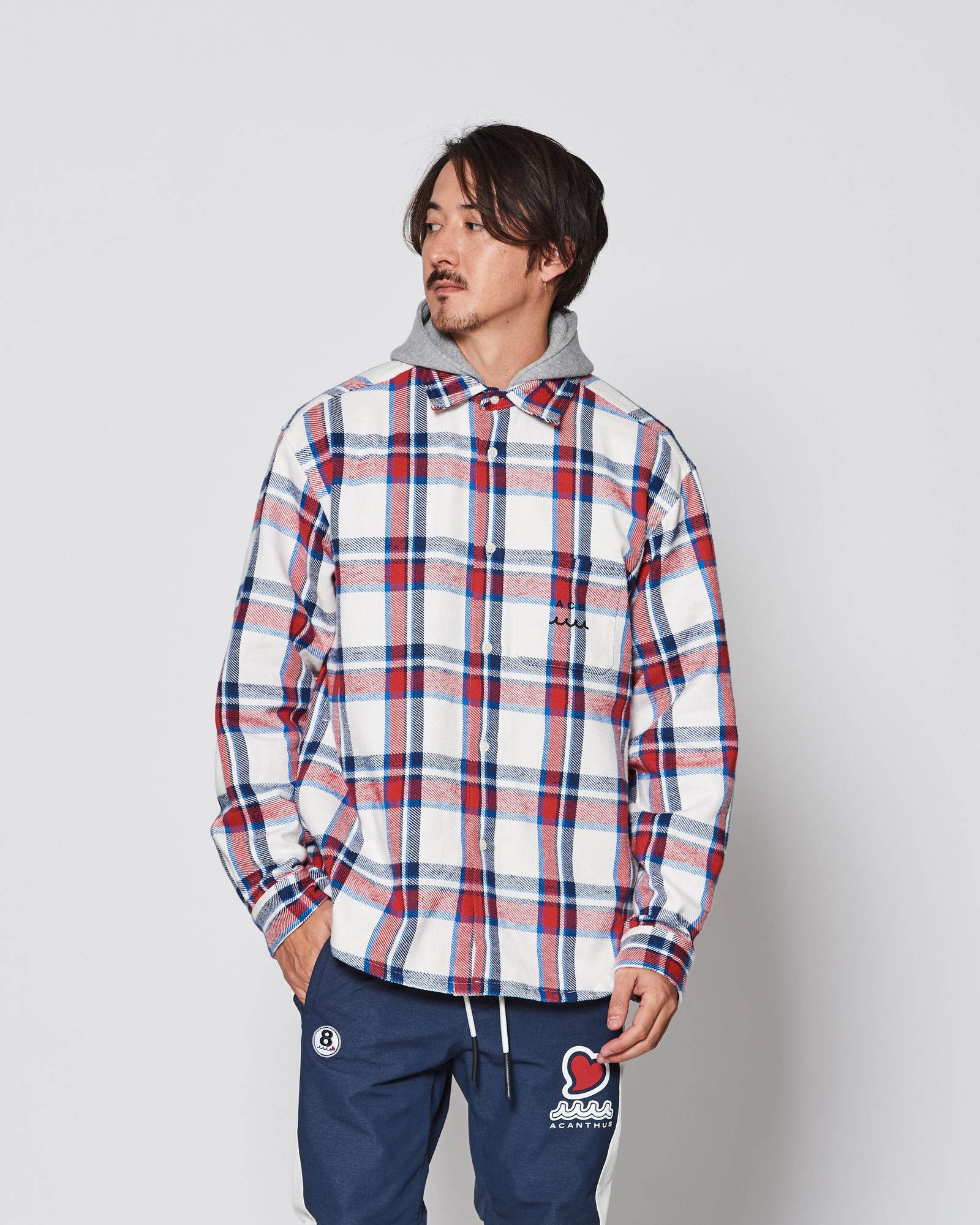 ☆先行予約販売2025年8月下旬～9月下旬頃入荷予定☆ ACANTHUS × muta MARINE / muta Hooded Flannel Shirts / シャツジャケット / WHITE 【MA2532】