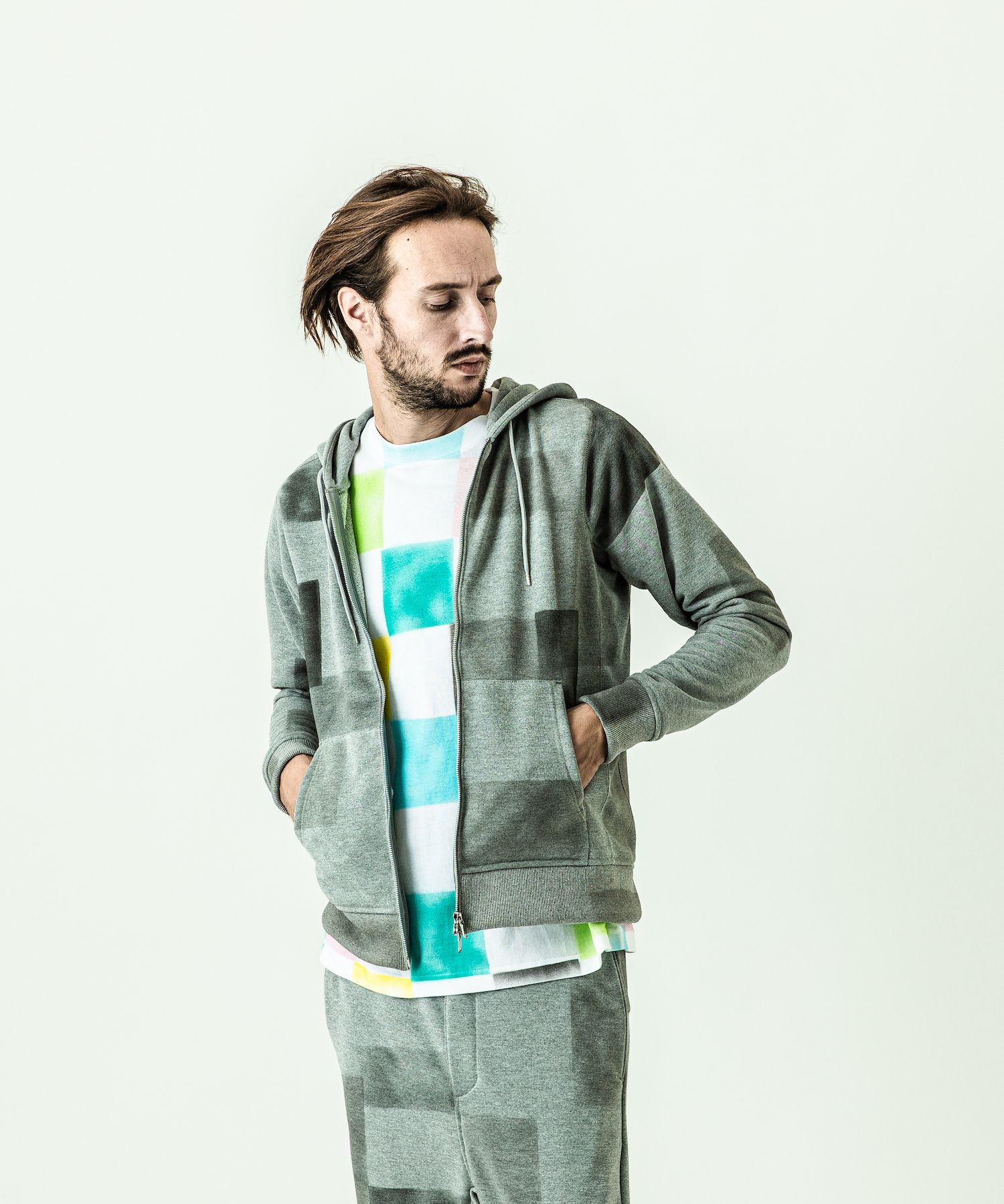 パッチワークジップパーカー / Patchwork Freedom Sleeve Zip-up Parka / GRAY PATCHWORK