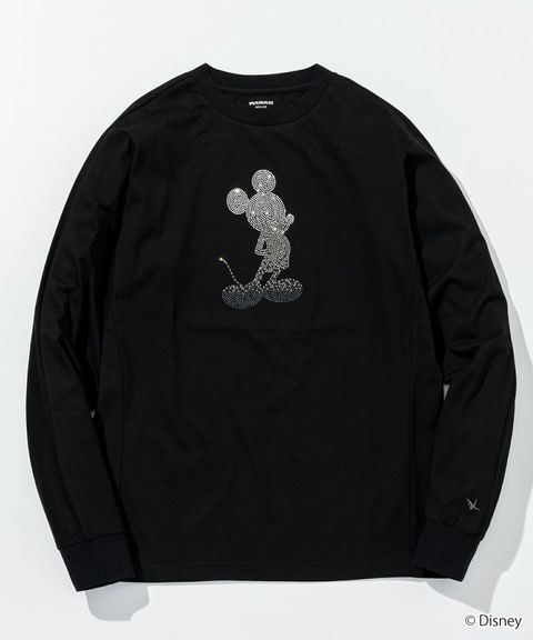 【ミッキーマウス】グラデーションラインストーンロングTシャツ / ブラック【UST-25142】