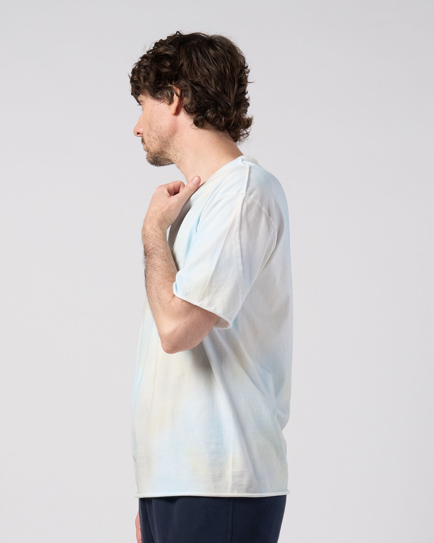 ☆先行予約☆ wjk  / マルチピグメントダイカットオフ半袖Tシャツ / multi pigment dye cut-off S/S / dirty l.blue 【7155 lj93k】