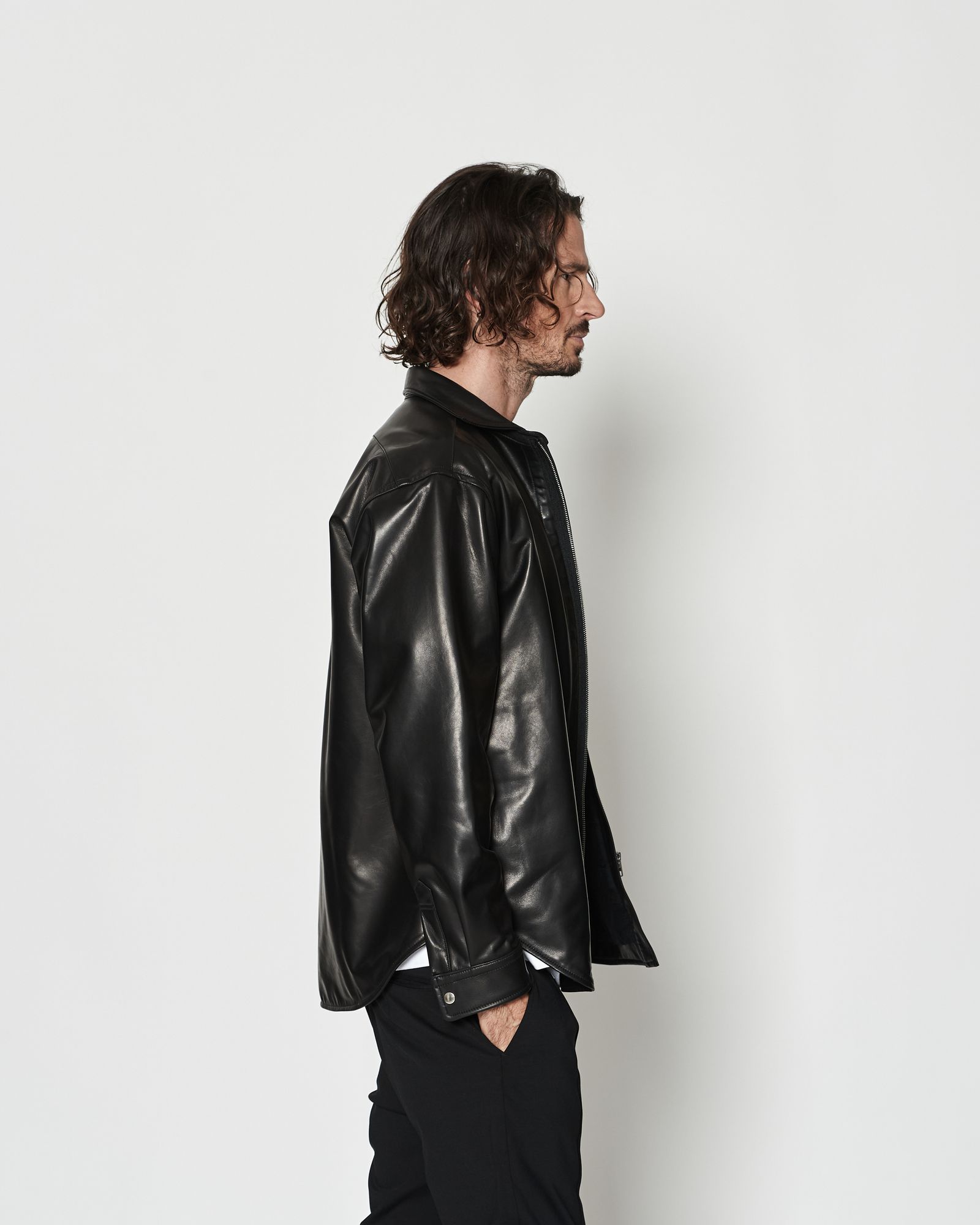 ☆先行予約☆レザージップシャツジャケット /  Leather Zip Shirt Jacket / BLACK【L2601】