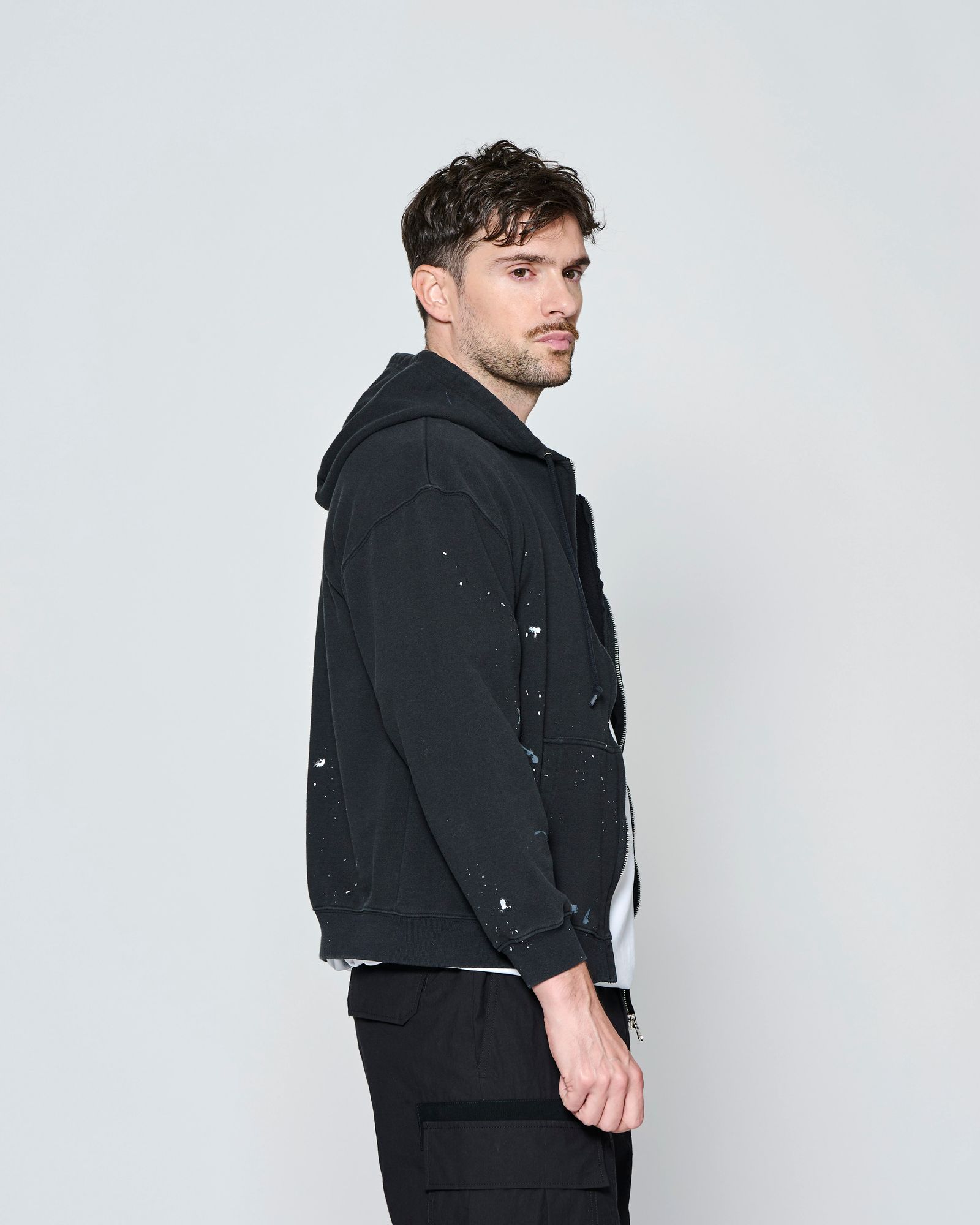 ☆先行予約☆ ヴィンテージ スプラッシュ ジップアップ パーカー  /  Vintage Wash Splash Zip-up Hooded Sweatshirt / BLACK 【HJ2701】