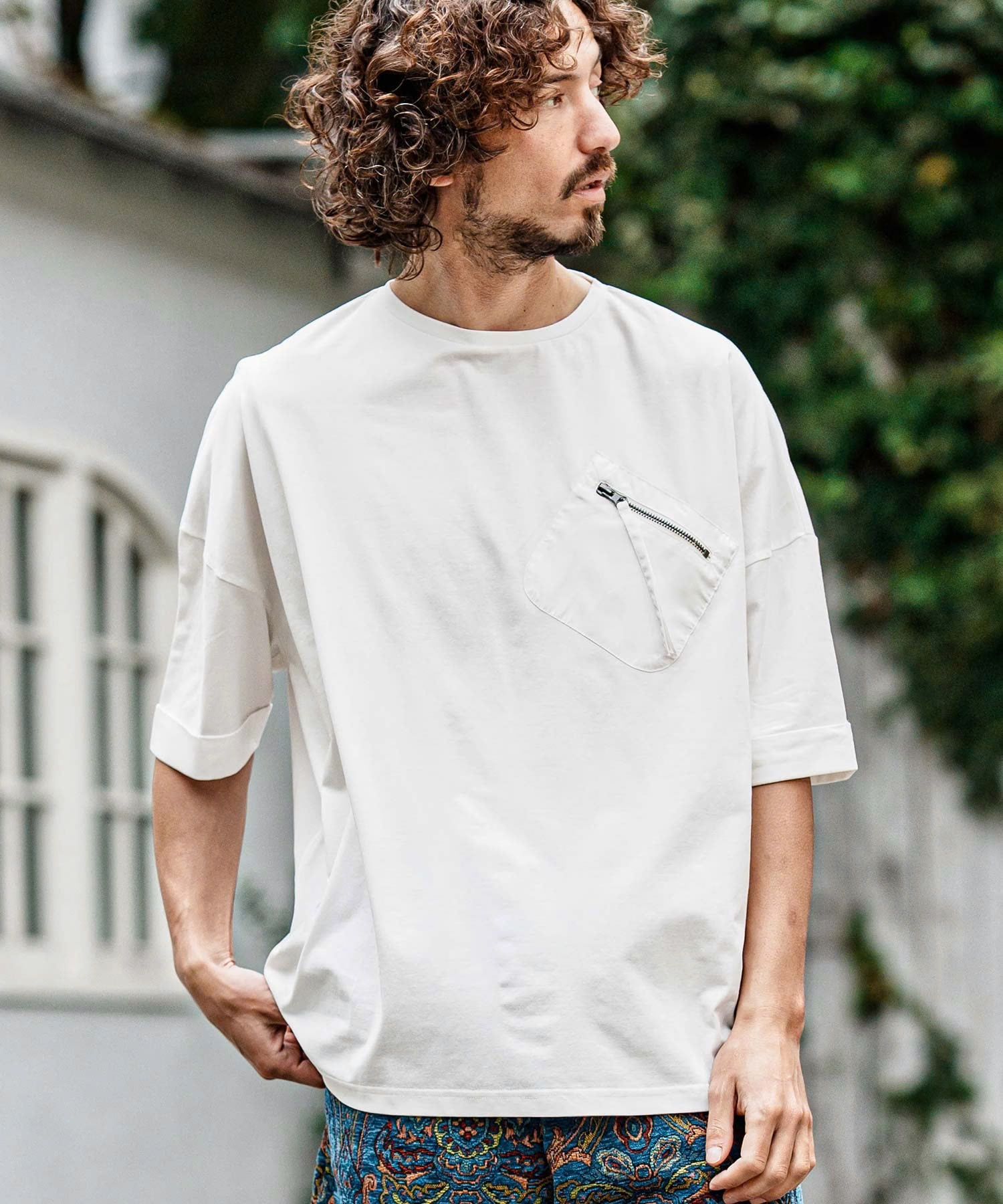 胸ポケットZIPショートスリーブTシャツ / ホワイト【341038】