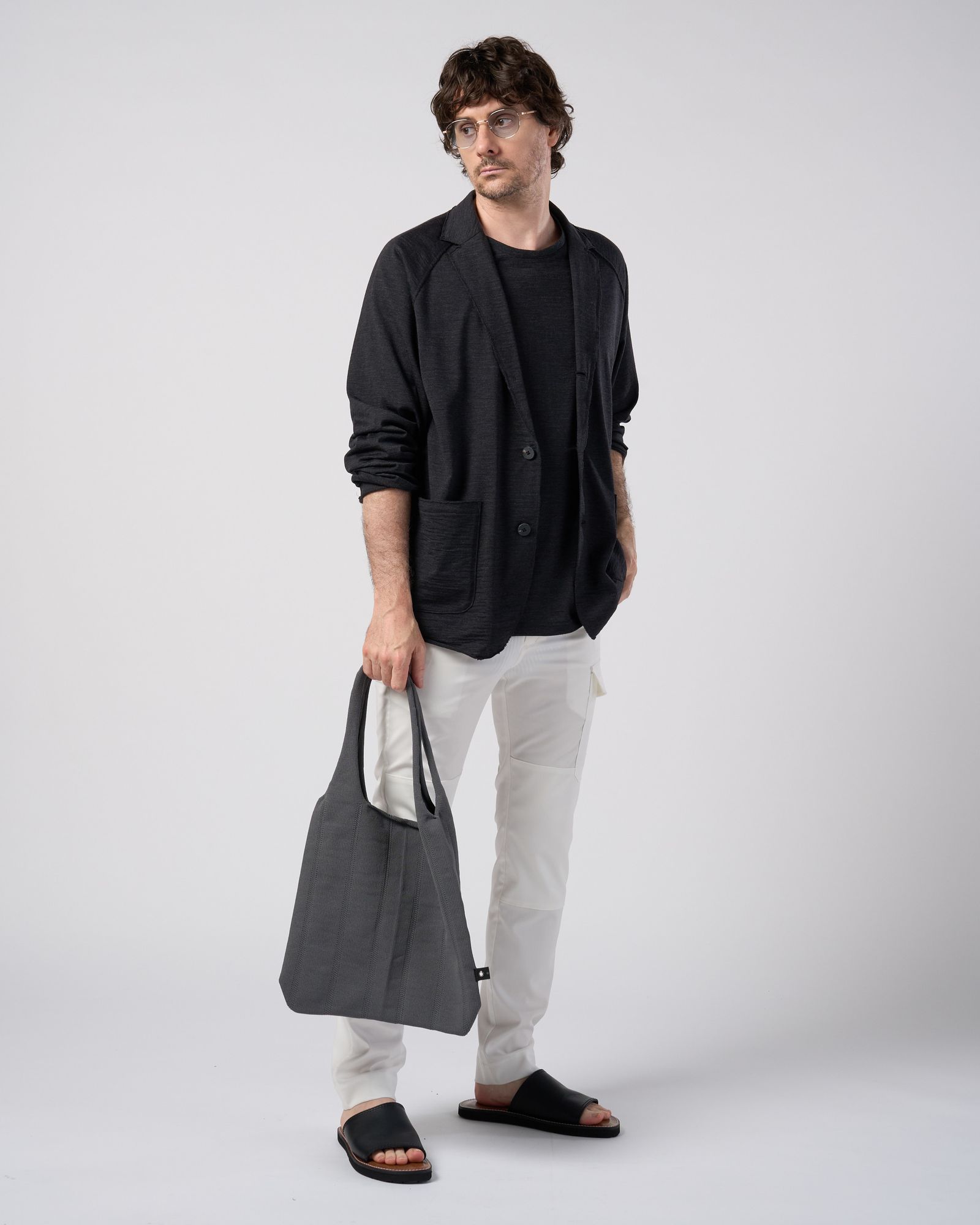 ☆先行予約☆ wjk  / ストライプニットバッグ / stripe knit bag / charcoal【8005 kw86k】