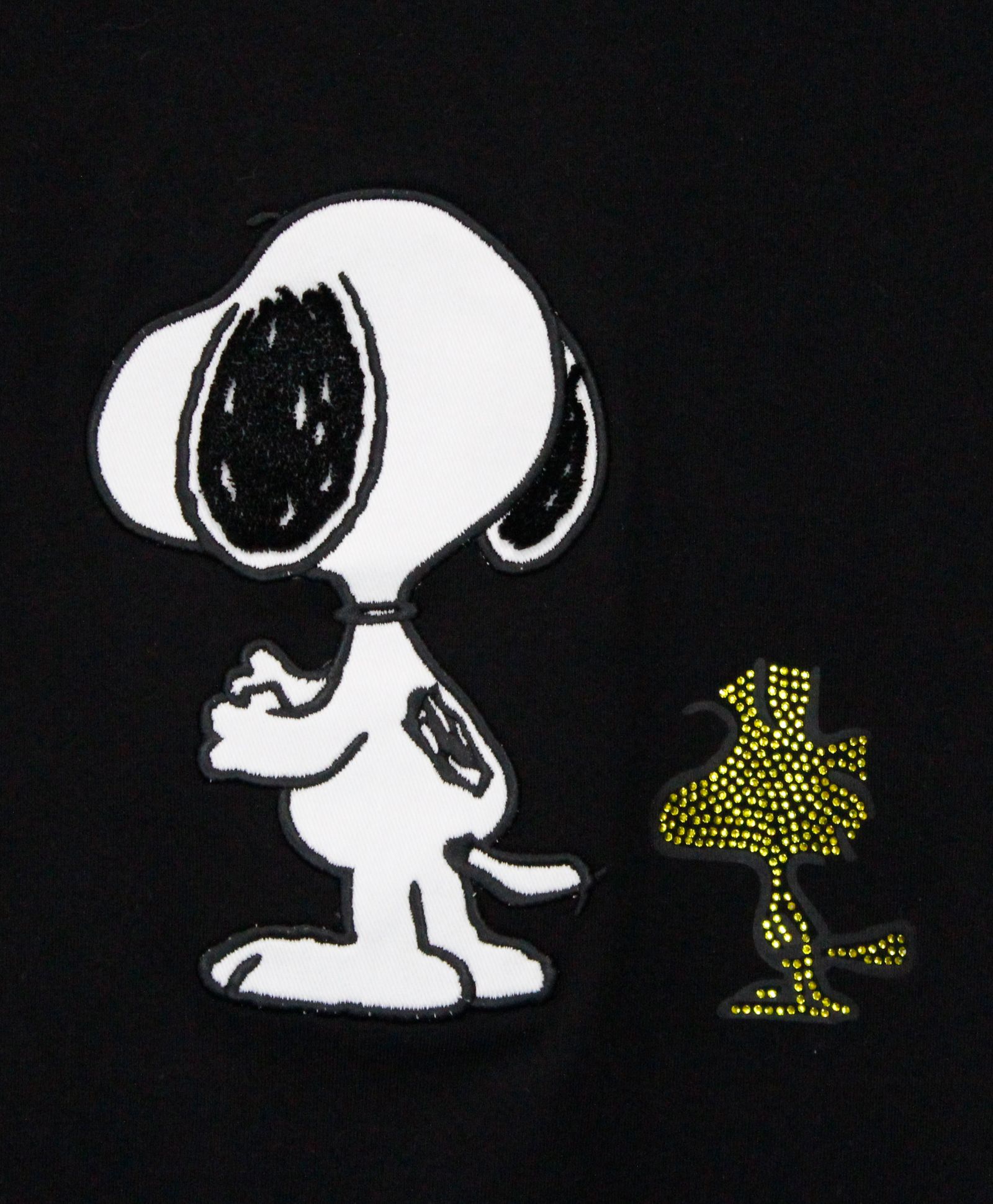 1PIU1UGUALE3 RELAX × PEANUTS / スヌーピー ラインストーンロングTシャツ / ブラック【UST-26056】