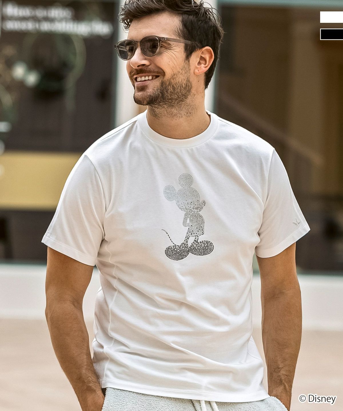 【ミッキーマウス】【ミッキーマウス】グラデーションラインストーン半袖Tシャツツ / ホワイト【UST-25136】