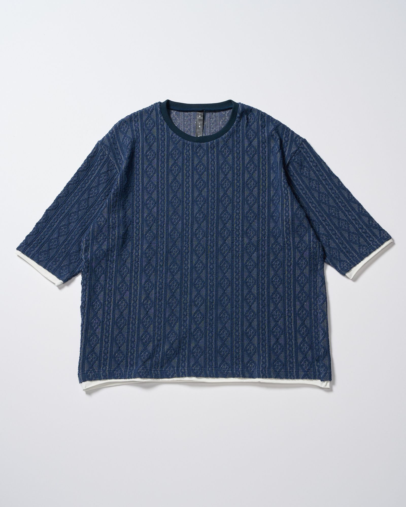 ☆先行予約☆ ジャガードサマーニット ハーフスリーブ /  jacquard summer knit H/S / NAVY[7401 kc01i]