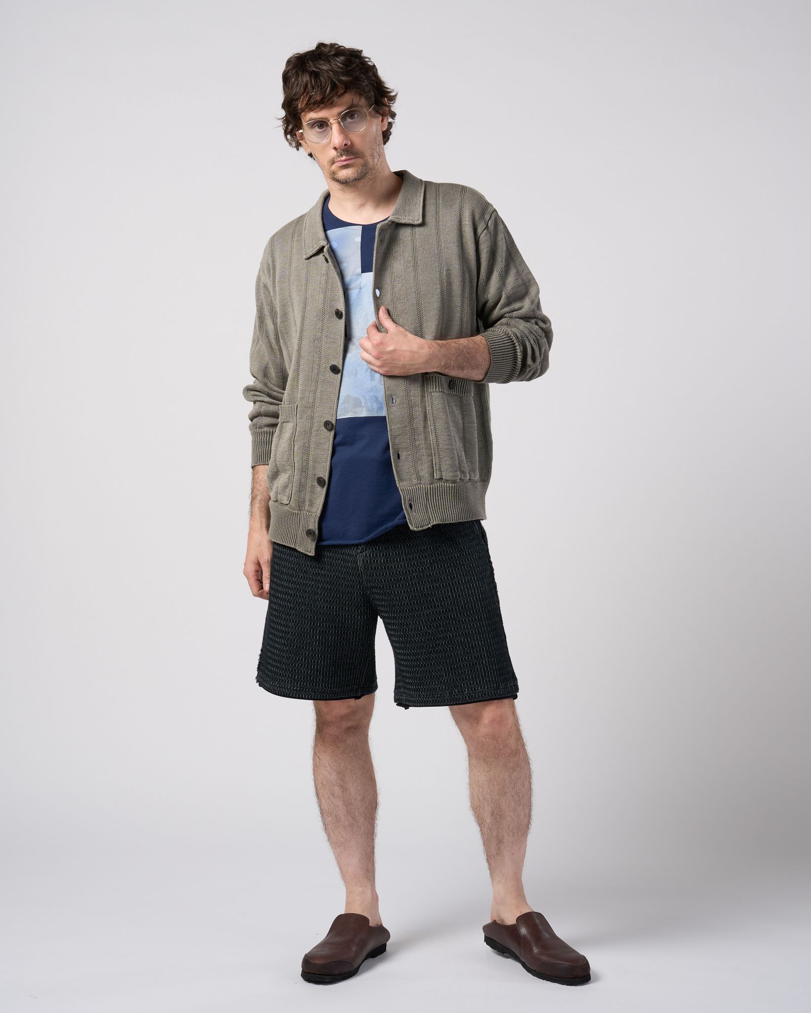 ☆先行予約☆ wjk  / ペーパープリント加工カットオフ半袖Tシャツ / paper print dust cut-off S/S / navy 【7153 lj93k】