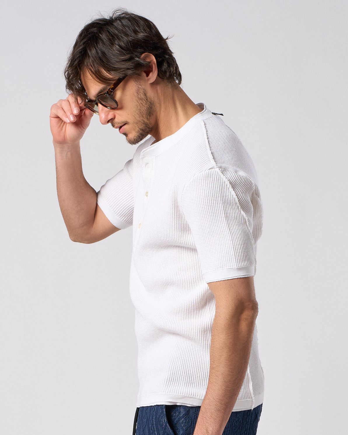 ☆先行予約☆ ワッフルヘンリーネック S/S  カットソー /  waffle henley S/S / WHITE[7131 wf19i]