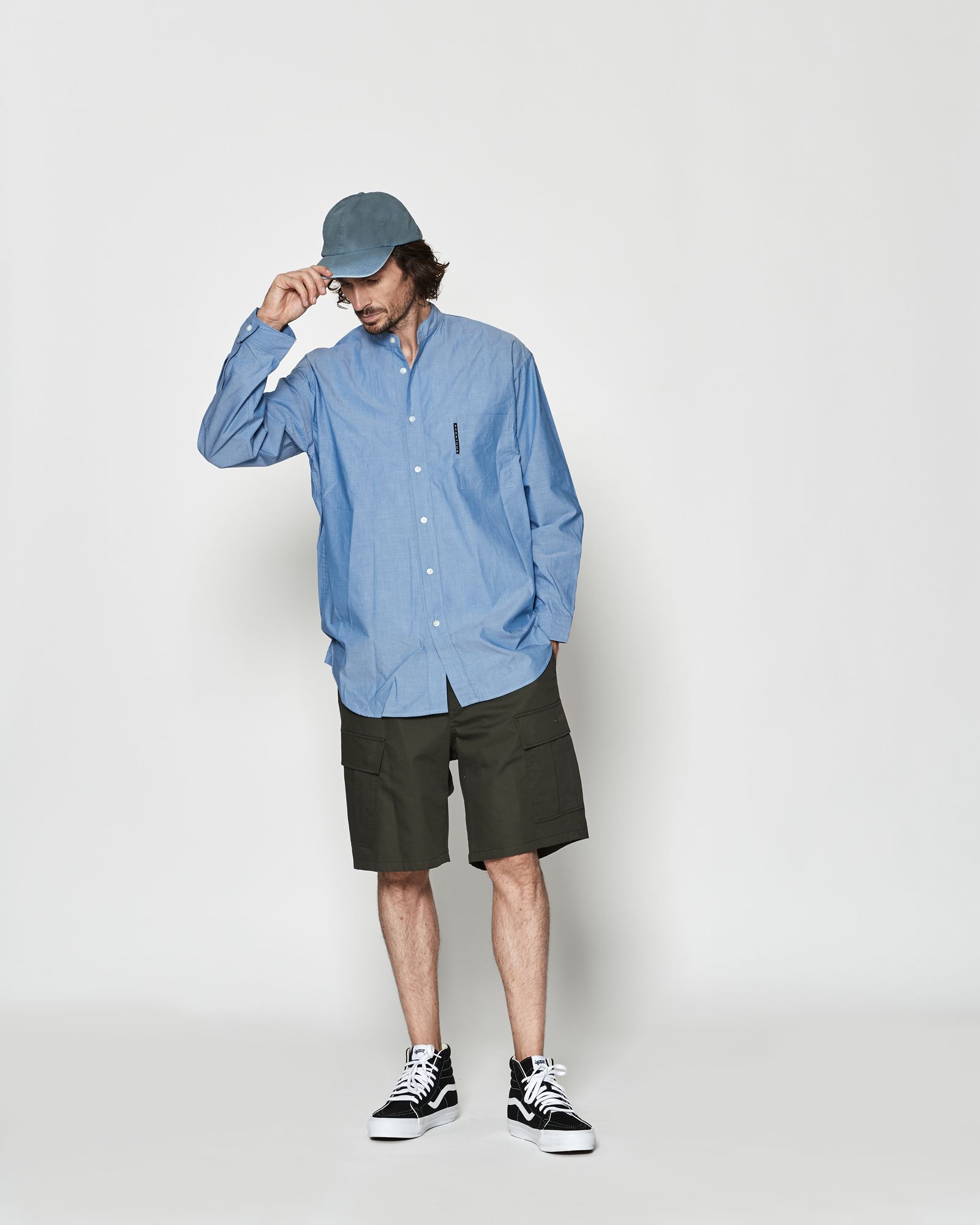 ☆先行予約☆ オーバーサイズバンドカラーシャツ / Oversized Band Collar Shirt / BLUE【SH2602】