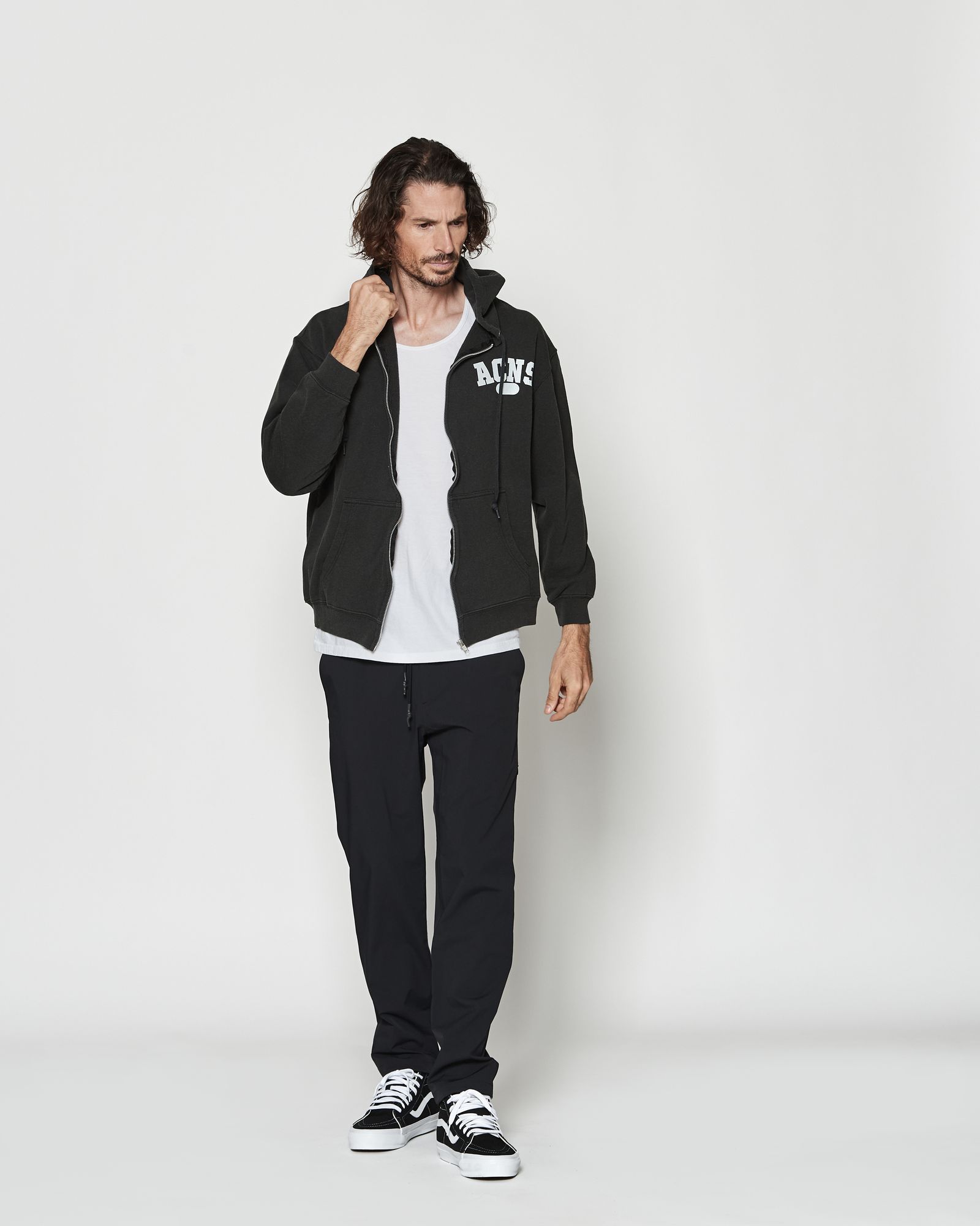 ☆先行予約☆ エイジングカレッジロゴ スウェットジップフーディー / パーカー / Aging College Logo Zip Up Hooded Sweatshirt / BLACK【HJ2601】