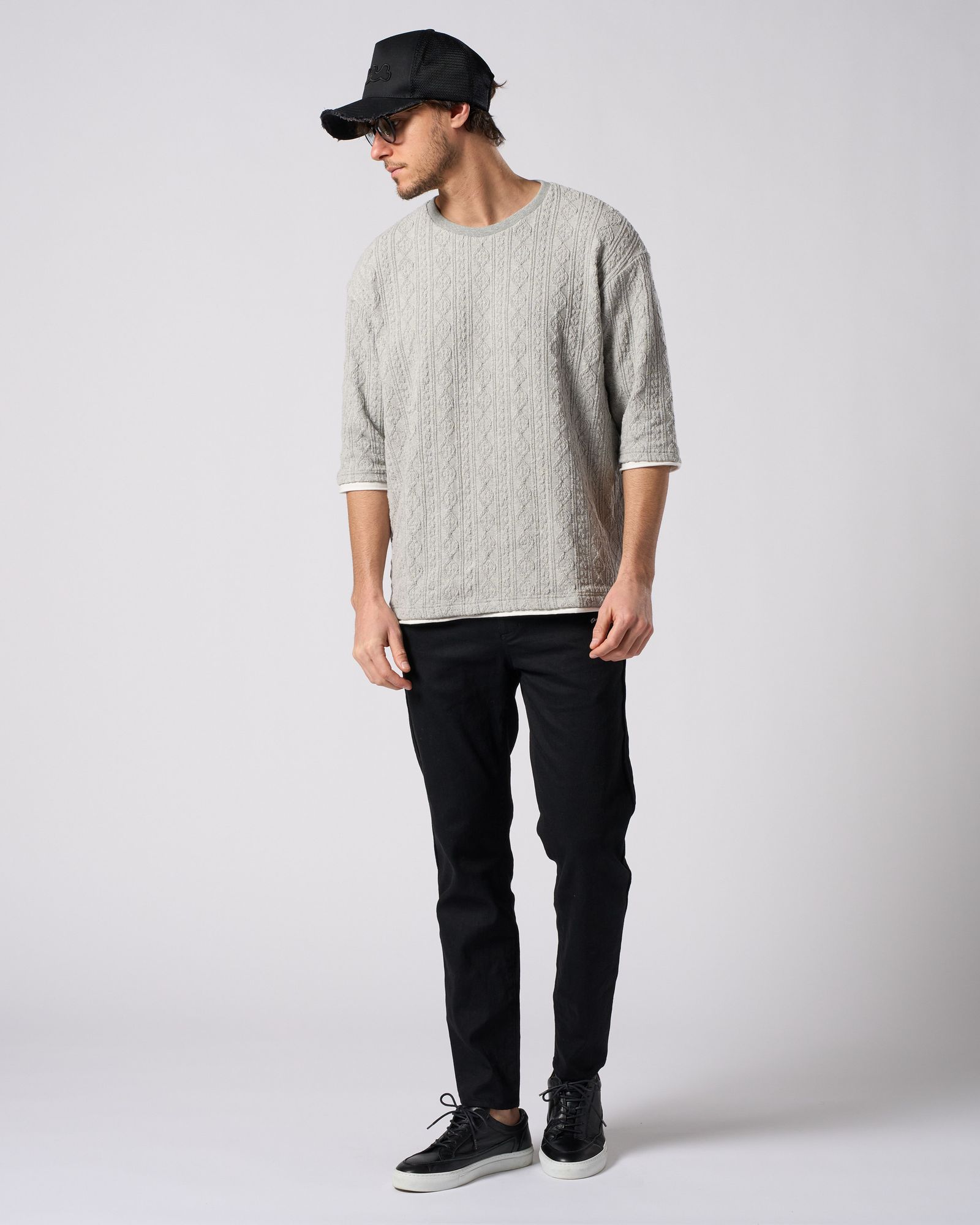 ☆先行予約☆ ジャガードサマーニット ハーフスリーブ /  jacquard summer knit H/S / T.GRAY[7401 kc01i]