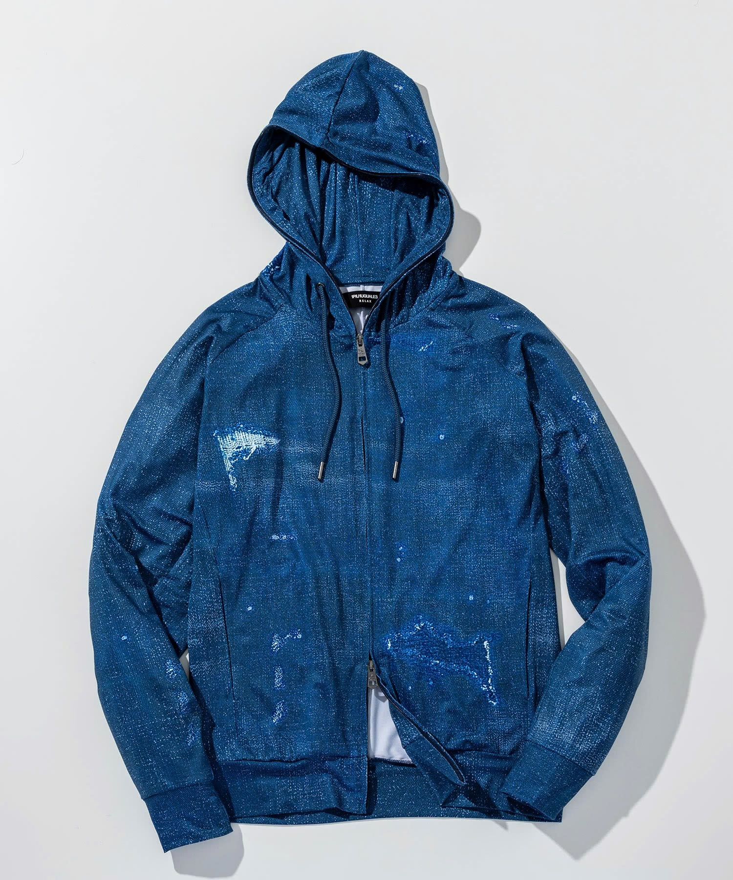 ダメージデニムラッシュガードパーカー / インディゴ【USO-26043】