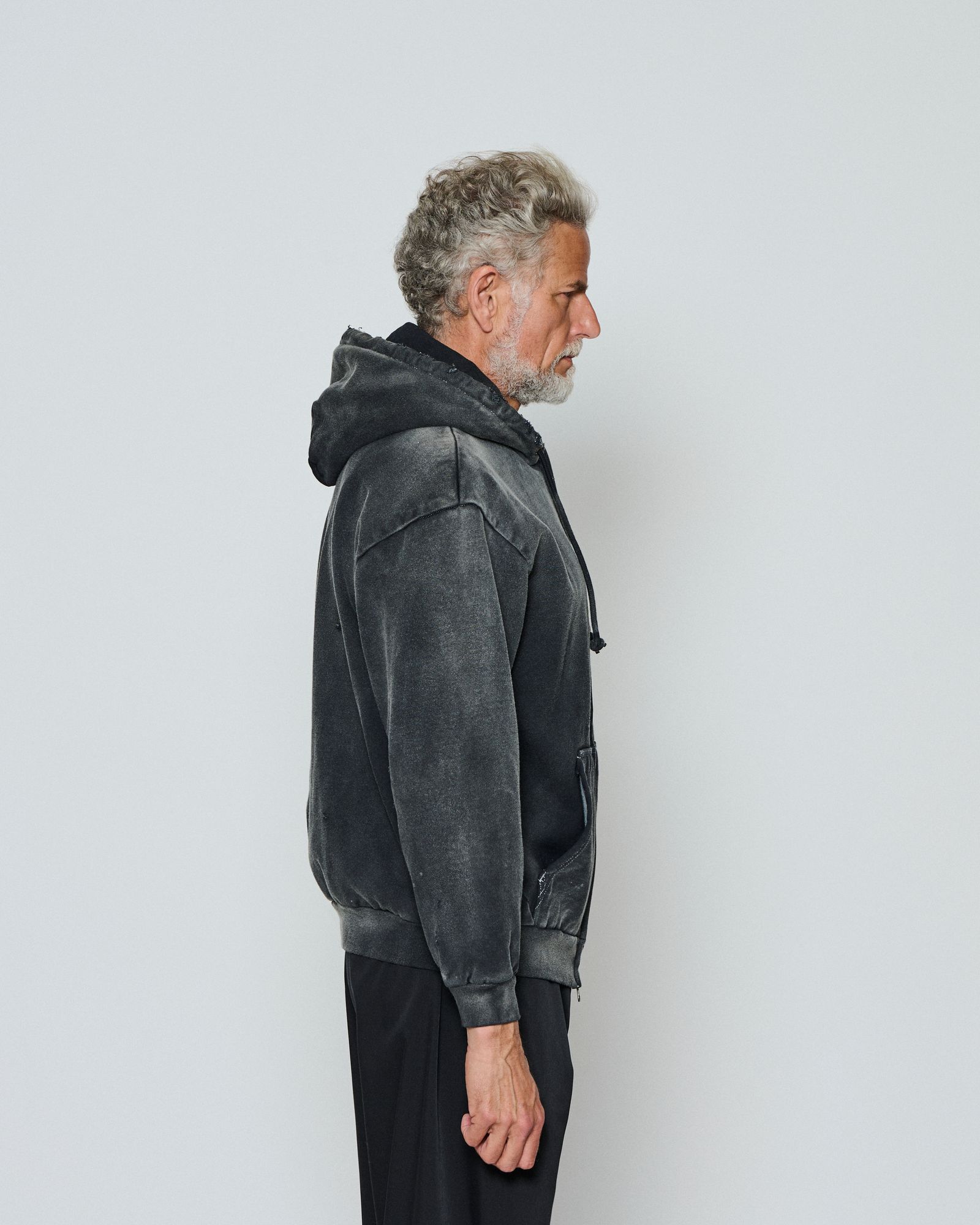 ☆先行予約☆  ダメージフーディー / パーカー / Damaged Hooded Sweatshirt / FADED BLACK 【DH2502】
