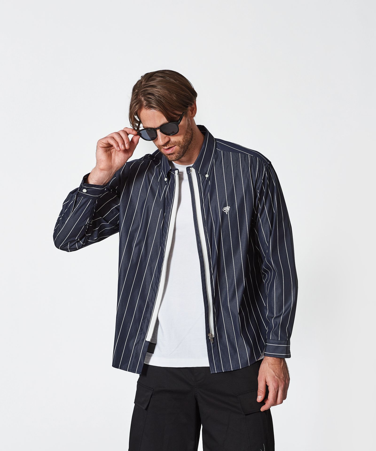 Remake Zip Up Shirt / リメイクジップシャツ / NAVY STRIPE【SH2501】