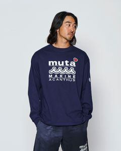 ☆先行予約☆muta MARINE × ACANTHUS  / WネームロゴロングスリーブTシャツ /  W-name logo L/S tee / NAVY【MA2727】