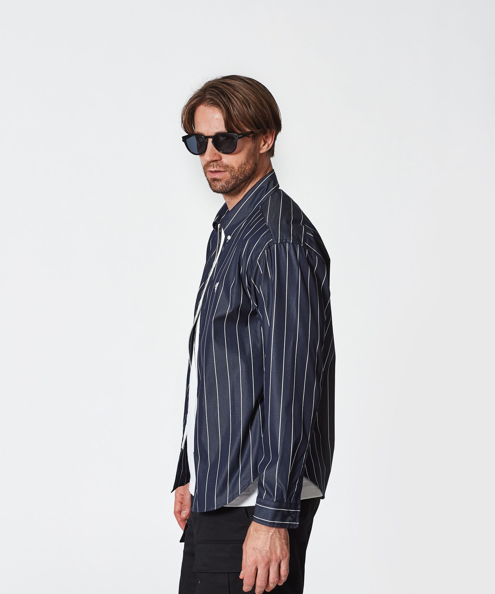 Remake Zip Up Shirt / リメイクジップシャツ / NAVY STRIPE【SH2501】