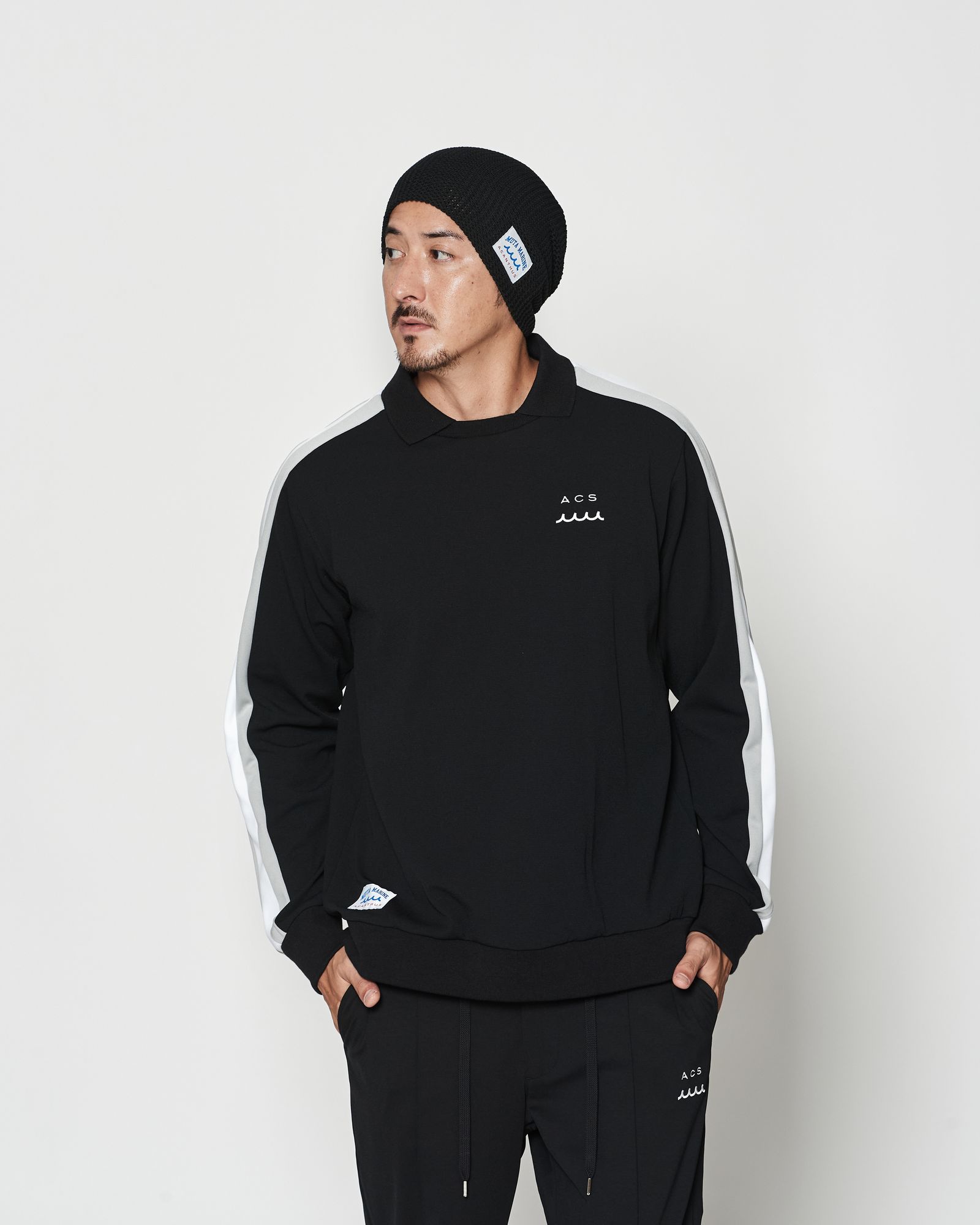 ☆先行予約☆muta MARINE × ACANTHUS  / ポロクルーネックスウェット / Polo Crewneck / BLACK 【MA2607】