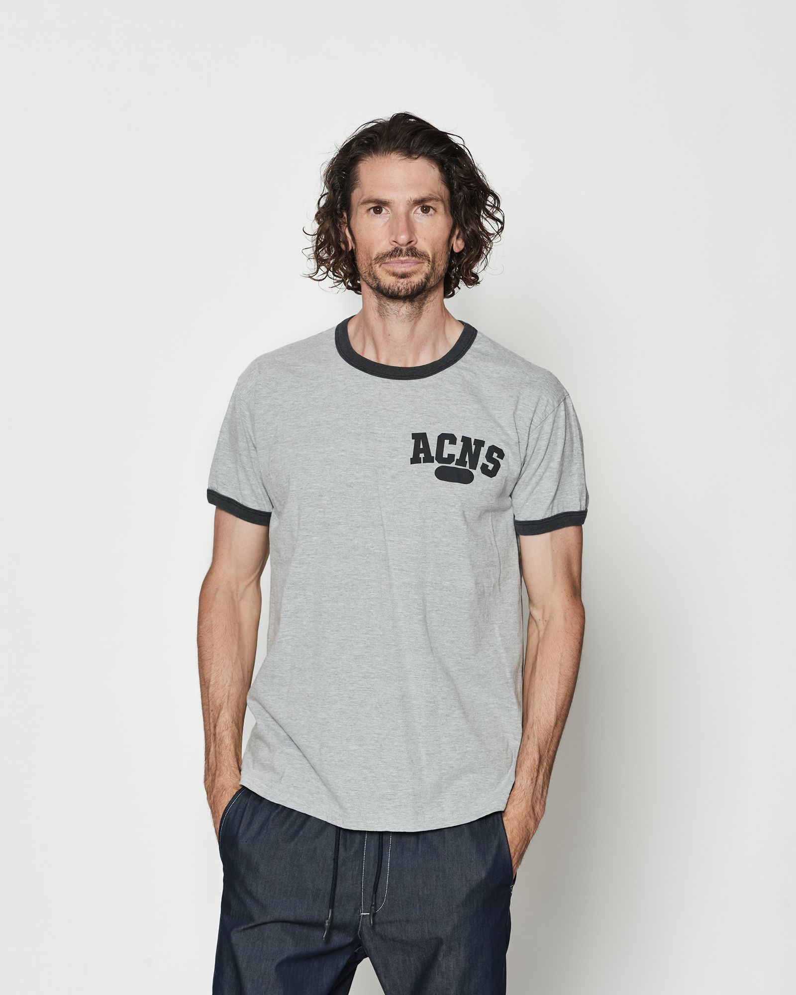 ☆先行予約☆ カレッジロゴリンガーTシャツ  / Aging College Logo Ringer Tee / GREY BLACK【CT2607】